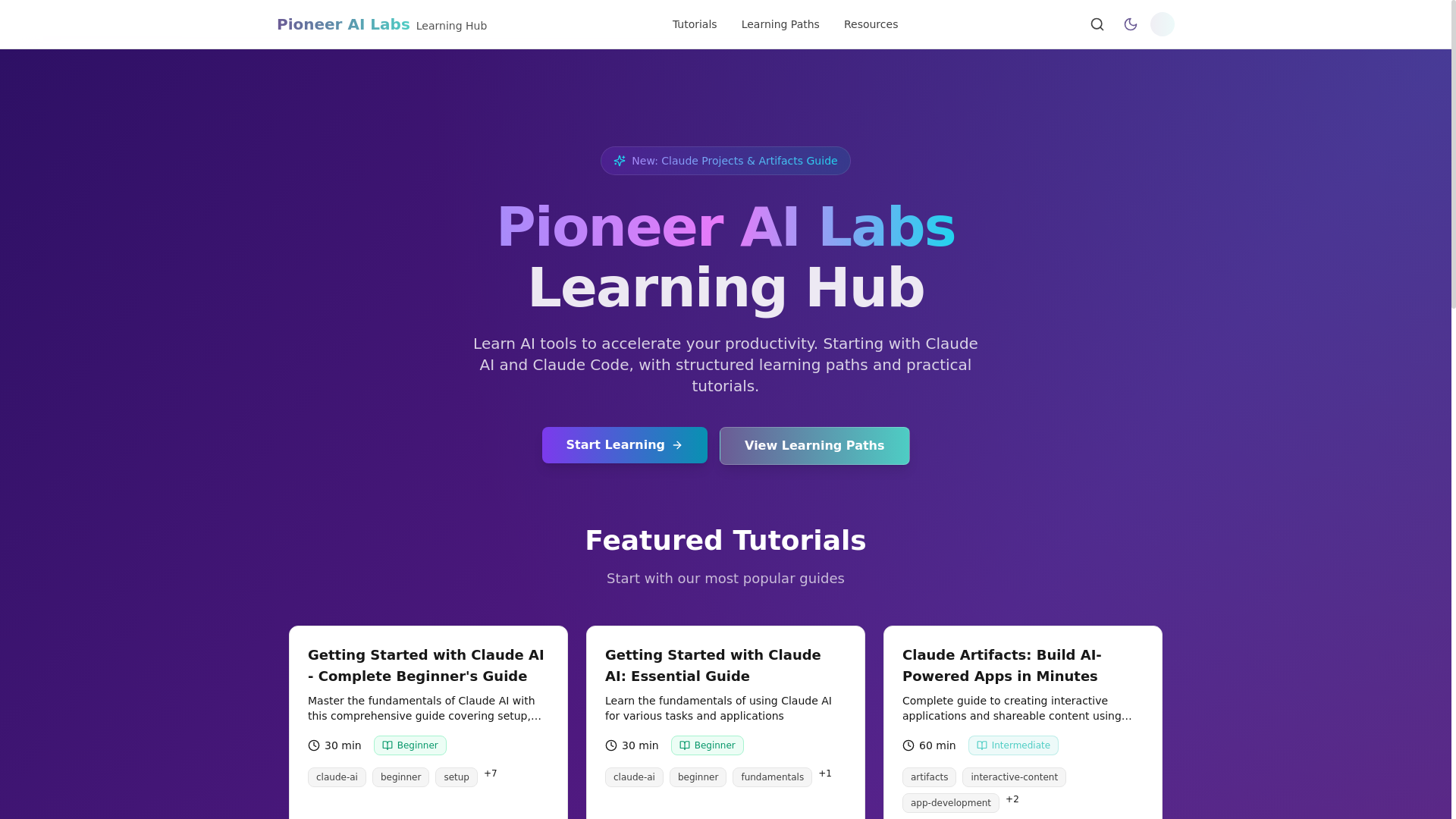 website screenshot of https://pioneer-ai-labs-knowledge-hub.com/