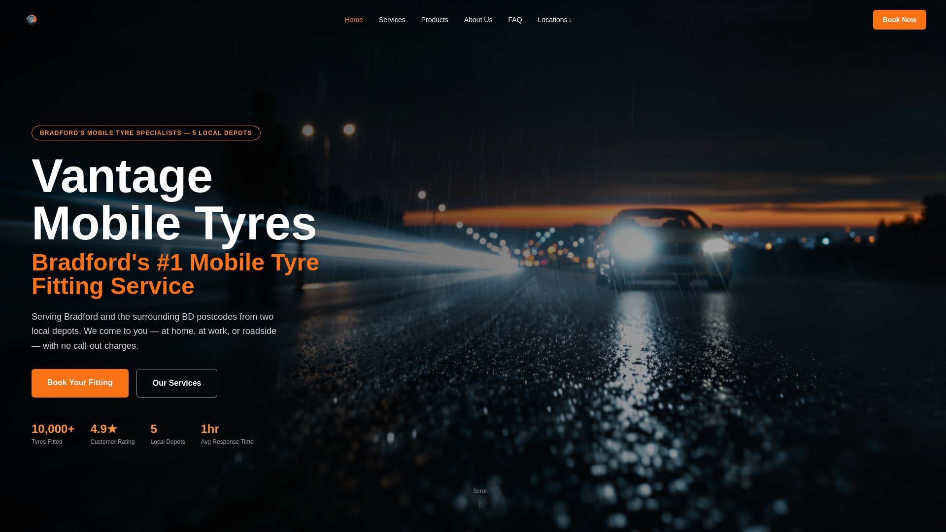 website screenshot of https://vantagemobiletyres.co.uk/