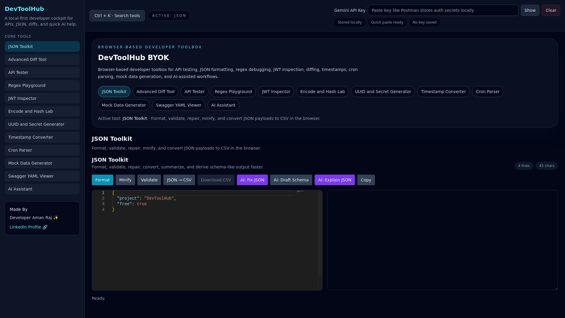 website screenshot of https://devtoolhub.in