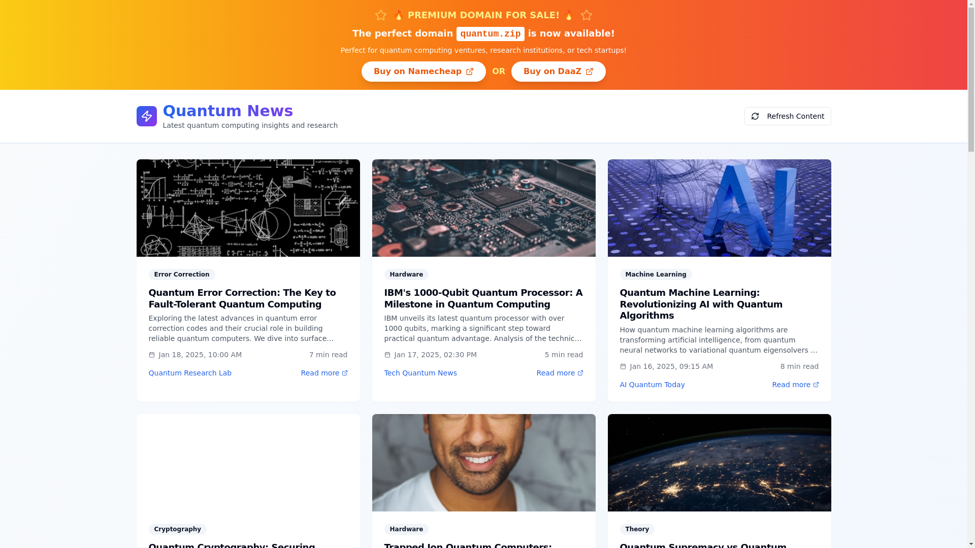 website screenshot of https://quantum-news-pulse.pages.dev/