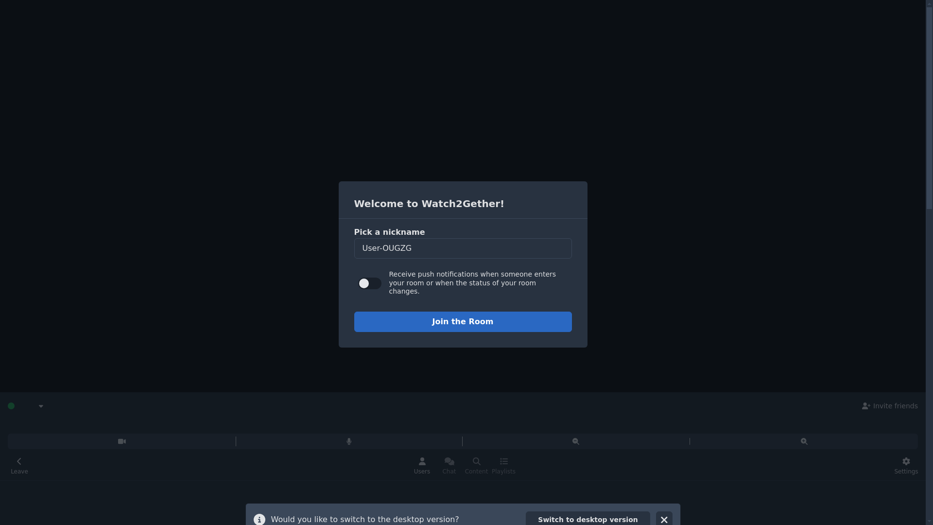website screenshot of https://w2g.tv/?r=kjxu93dpth350k0omy