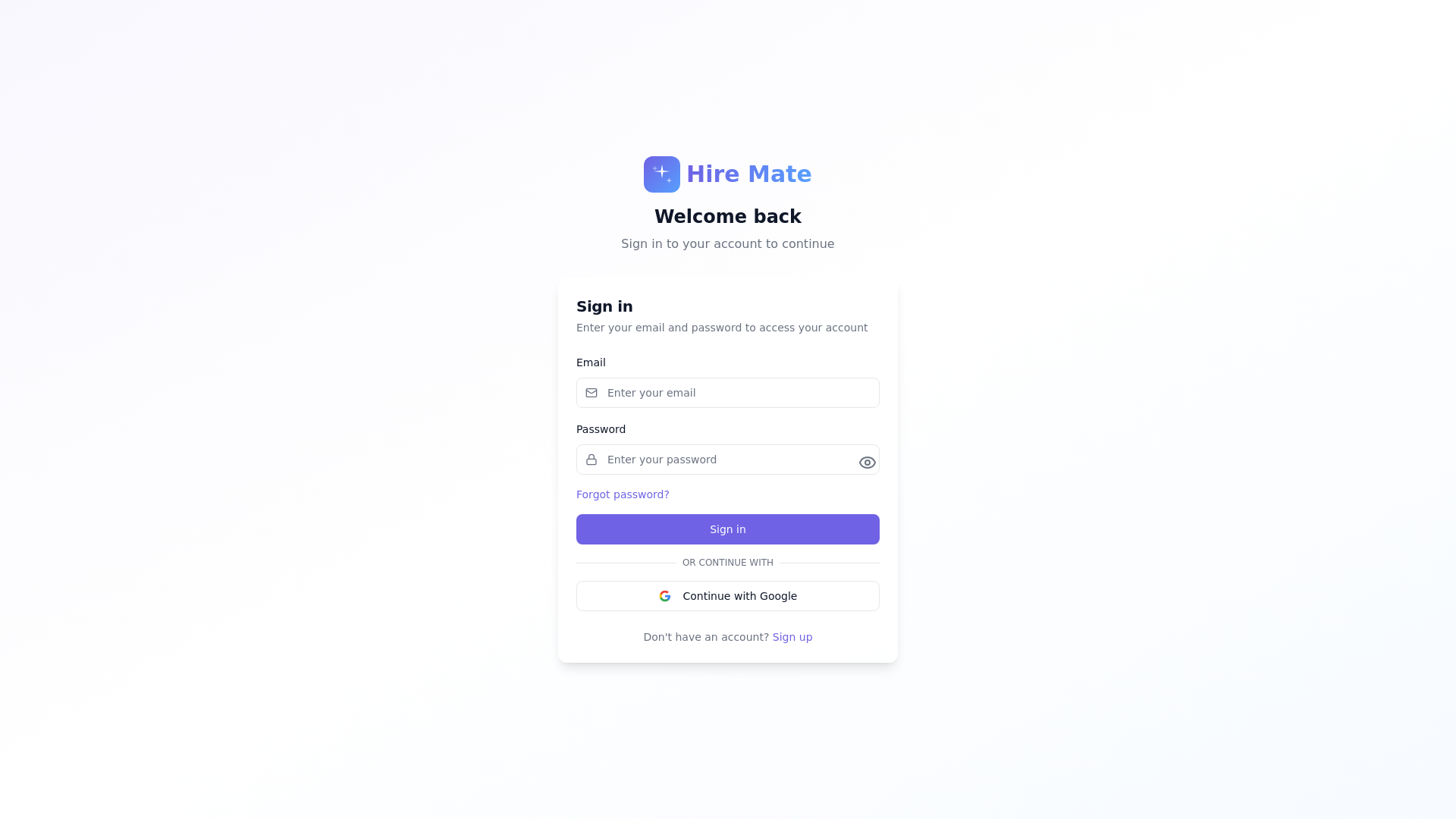website screenshot of https://hiremate.me/