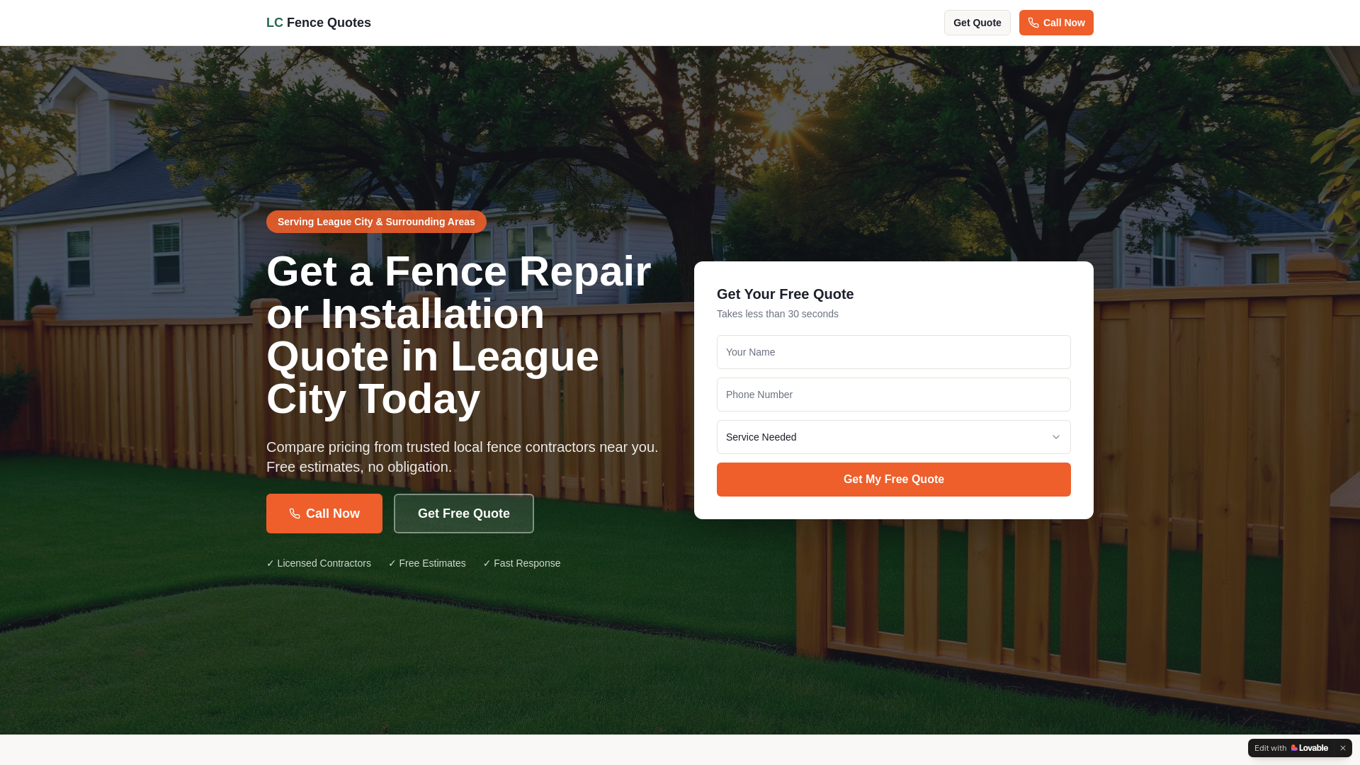 website screenshot of https://leaguecityfencerepairquotes.com
