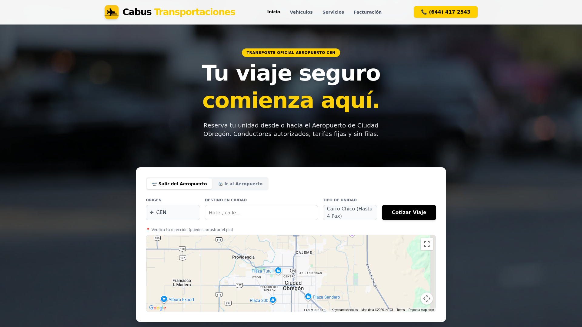 website screenshot of https://cabustransportaciones.com