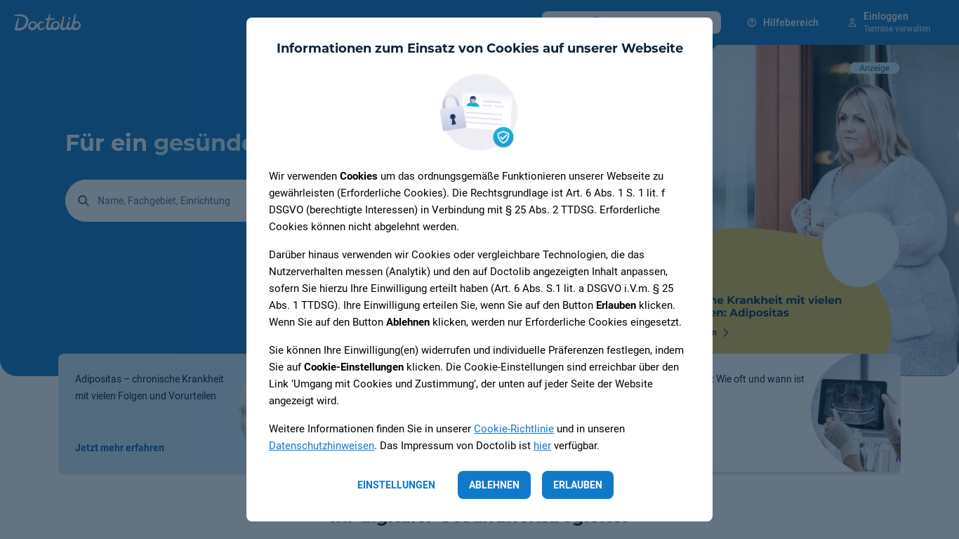 website screenshot of https://a.doctolib.de/