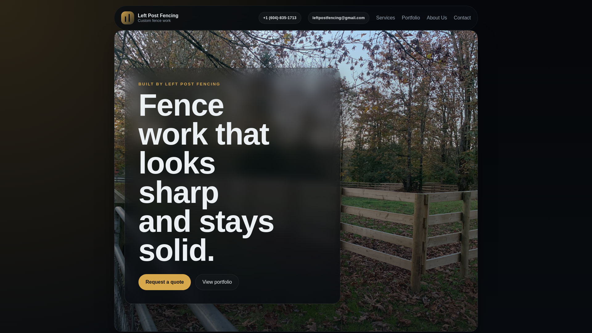 website screenshot of https://leftpostfencing.ca