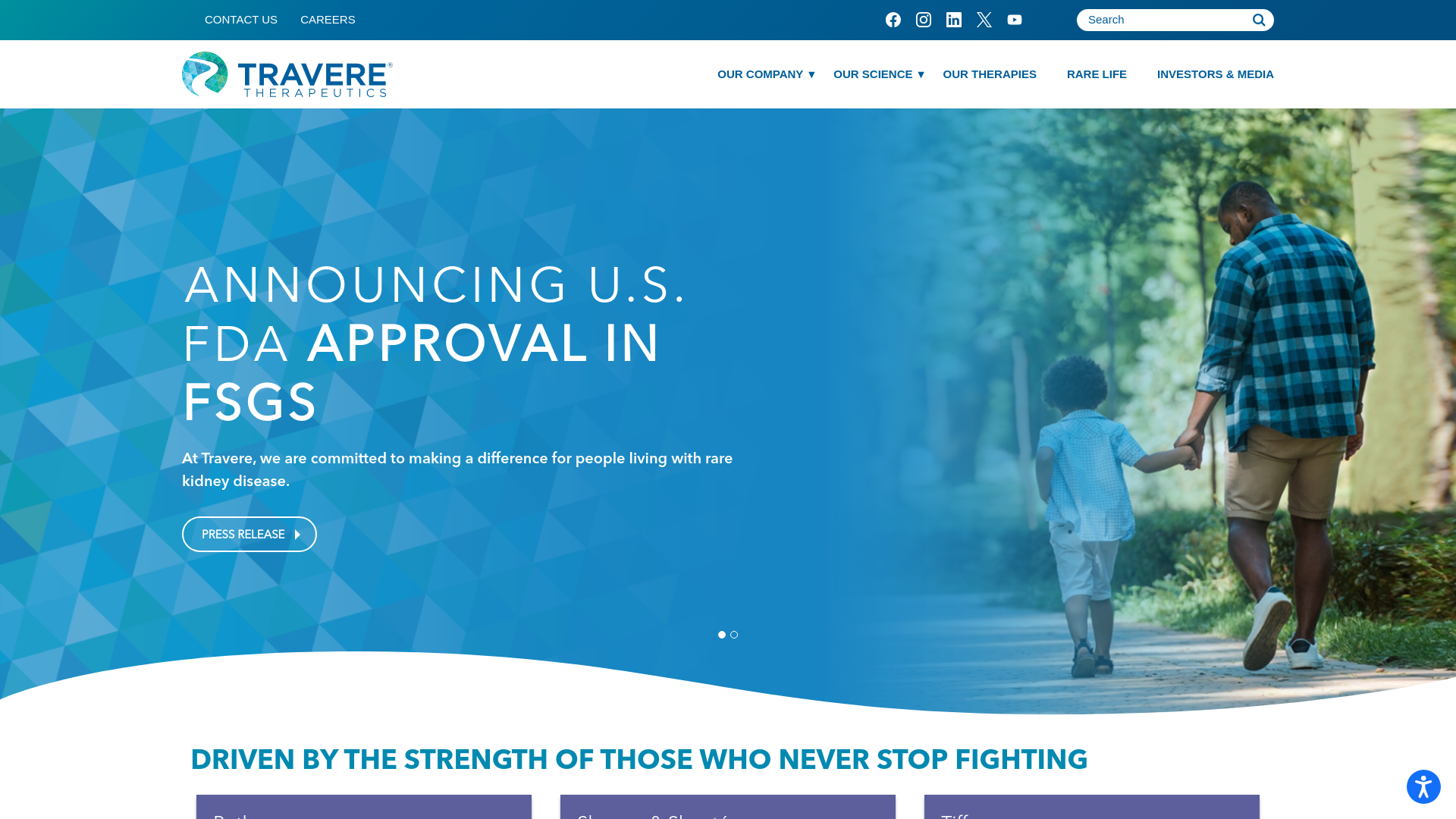 website screenshot of https://travere.com