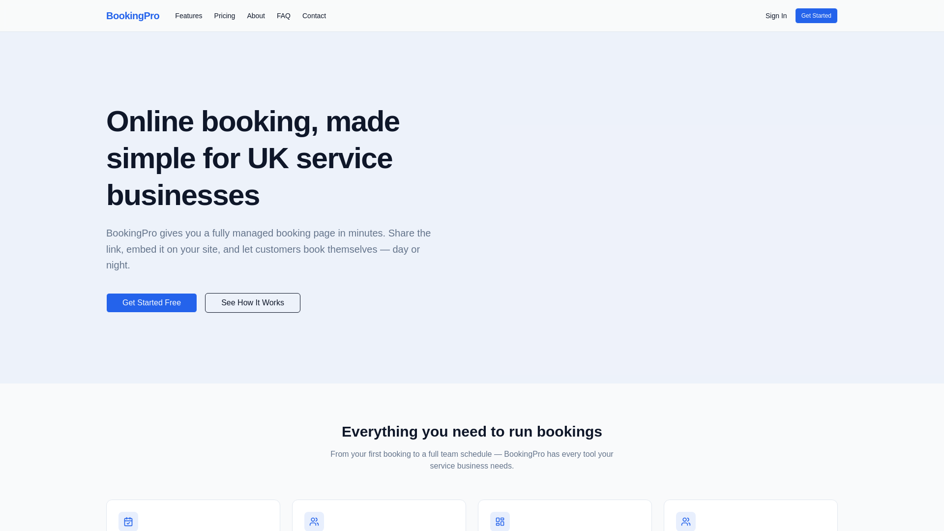 website screenshot of https://thebookinghub.uk/