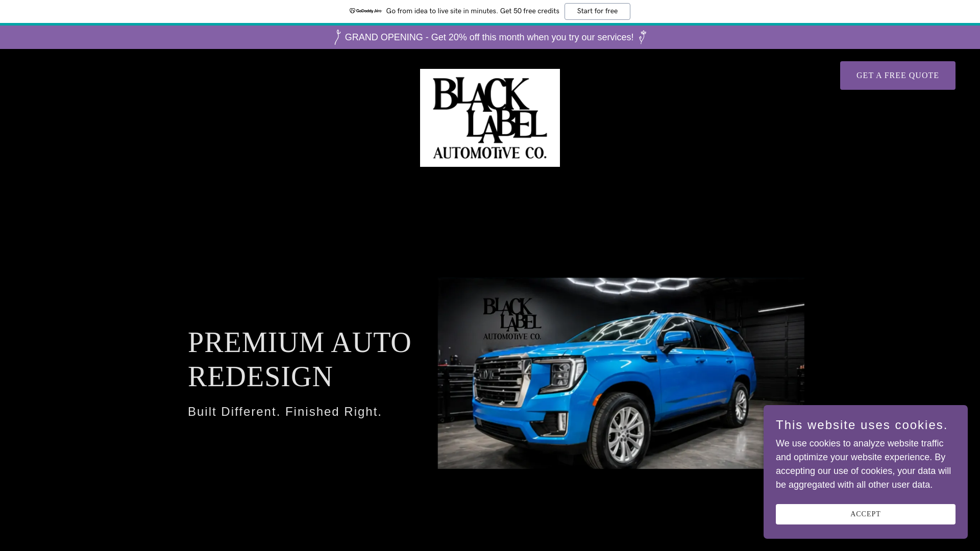 website screenshot of https://blacklabelautoco.com/