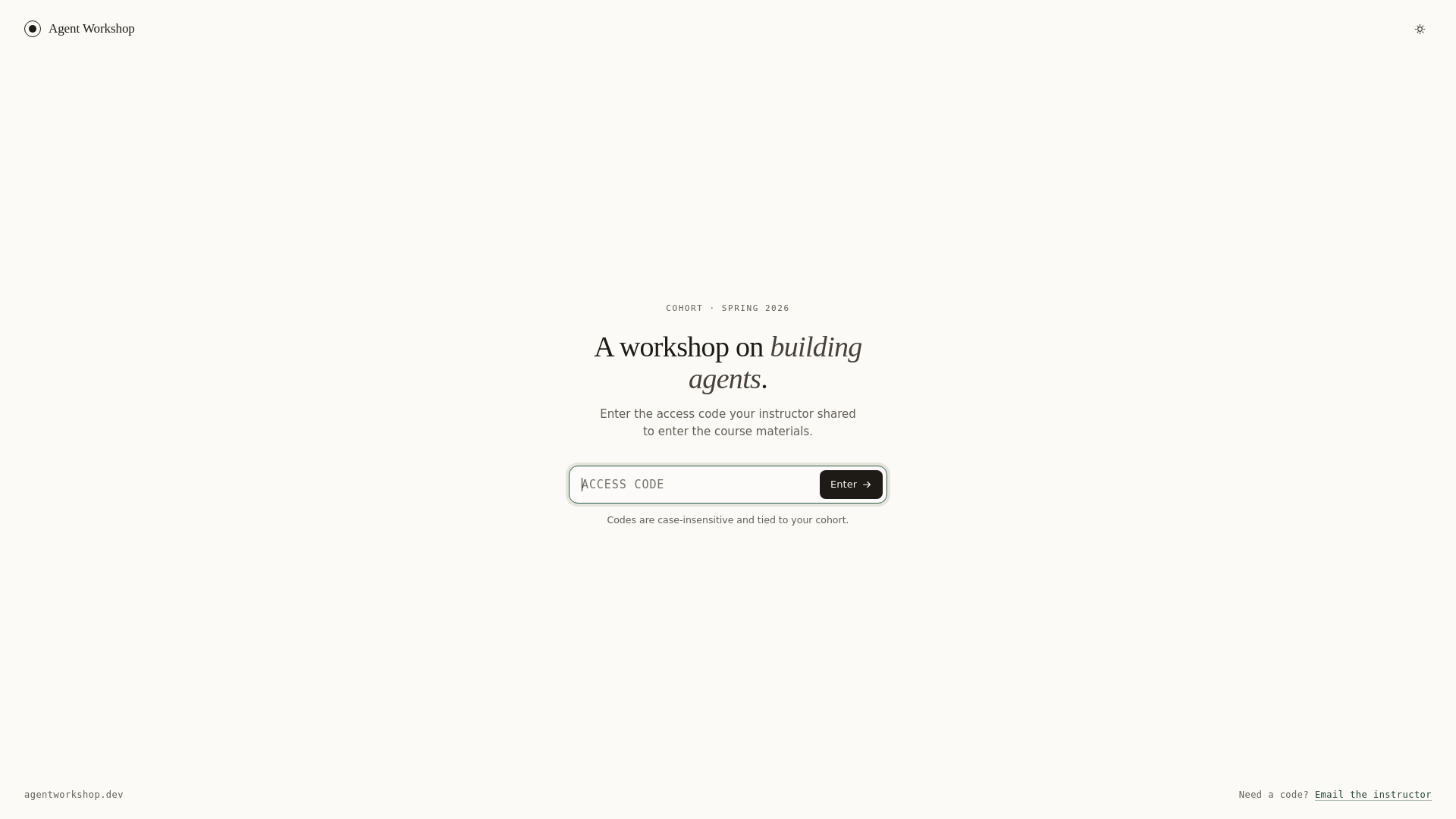 website screenshot of https://agentworkshop.dev/