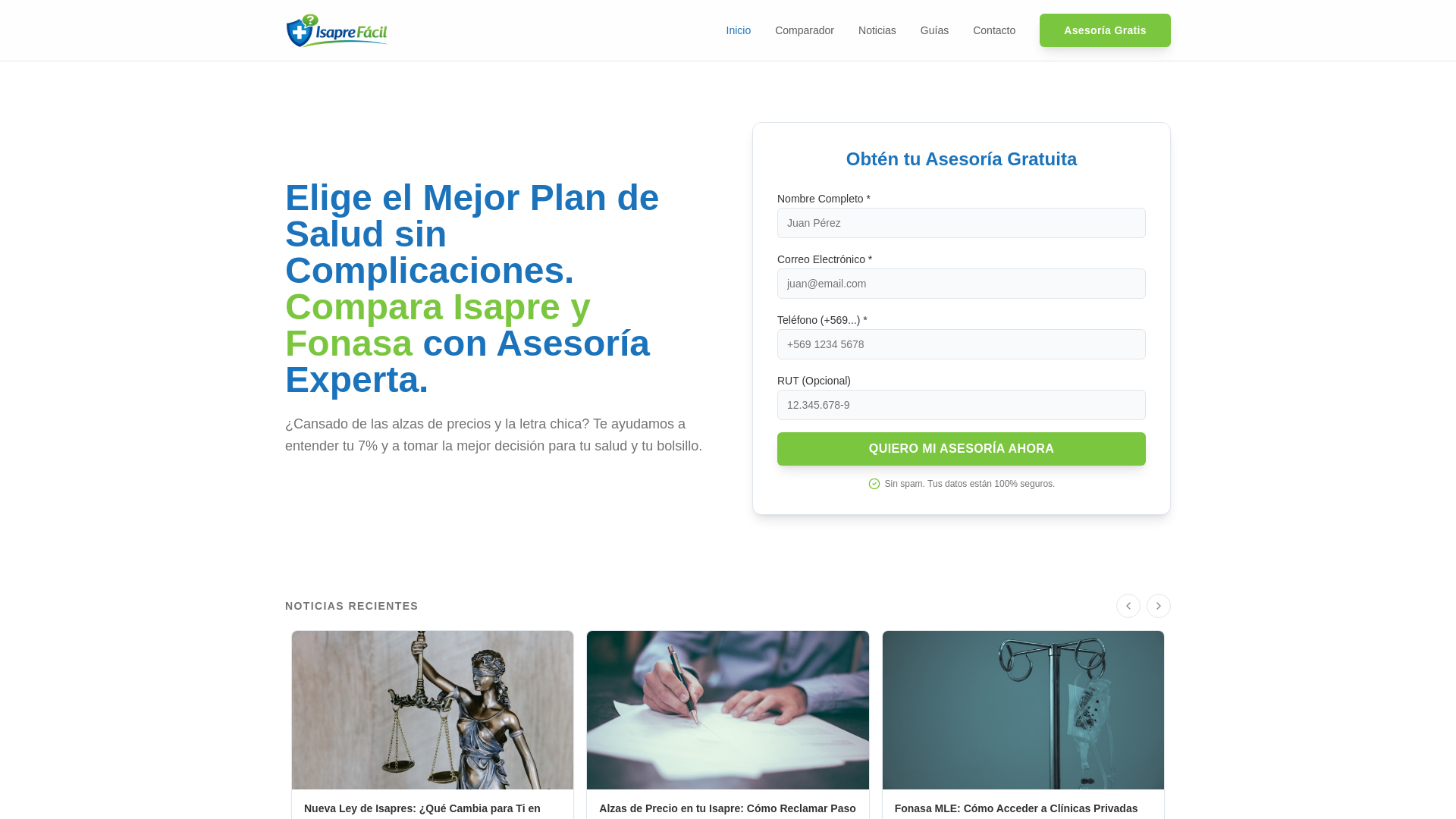 website screenshot of https://isapre-facil.pages.dev/