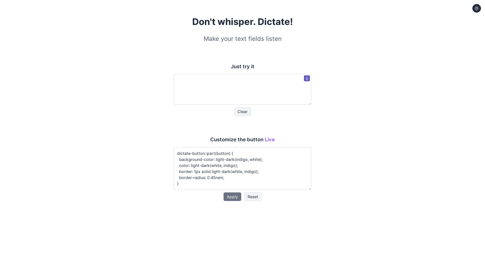 website screenshot of https://dictate-button.io/