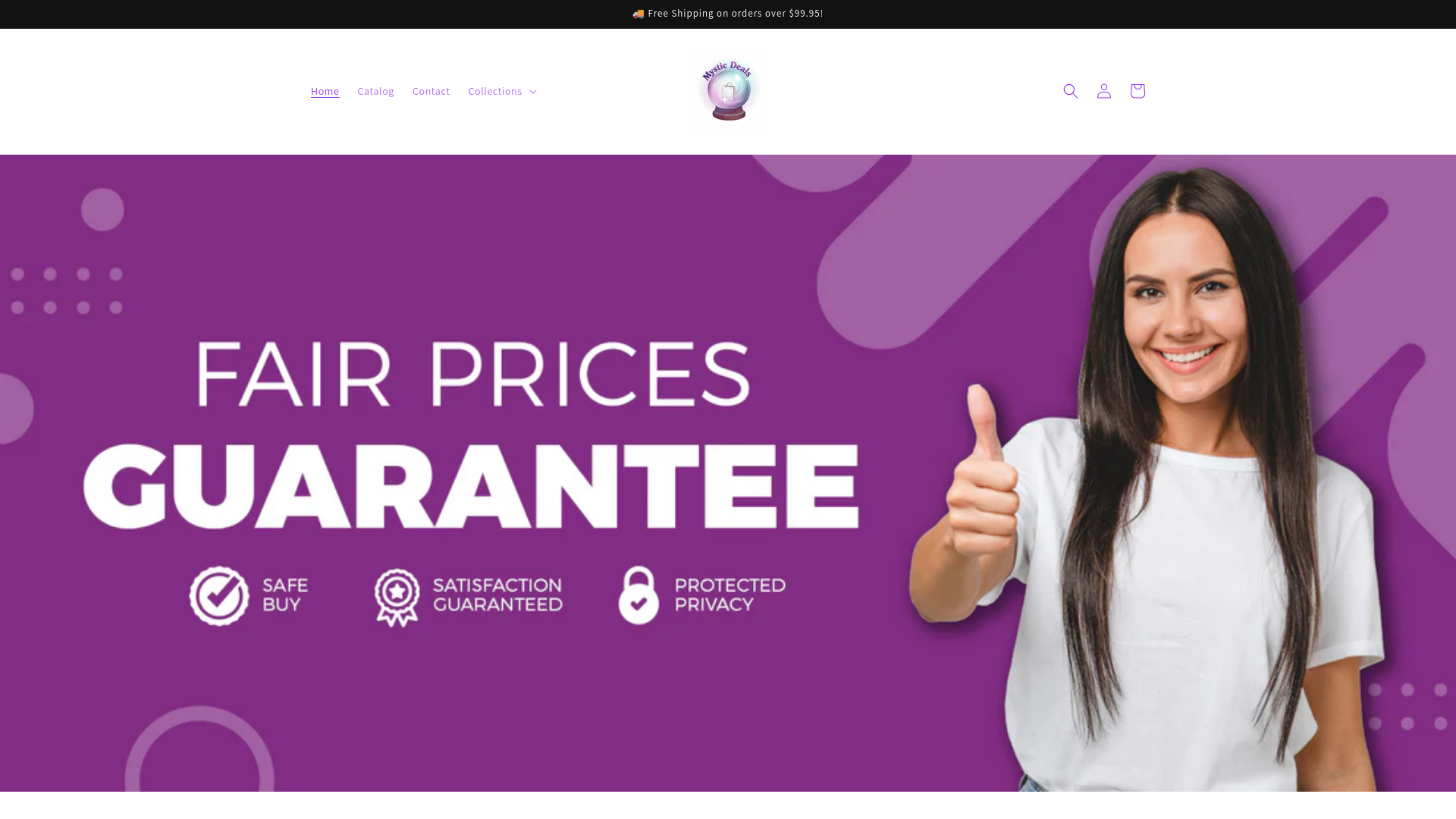 website screenshot of https://mysticdeals.store