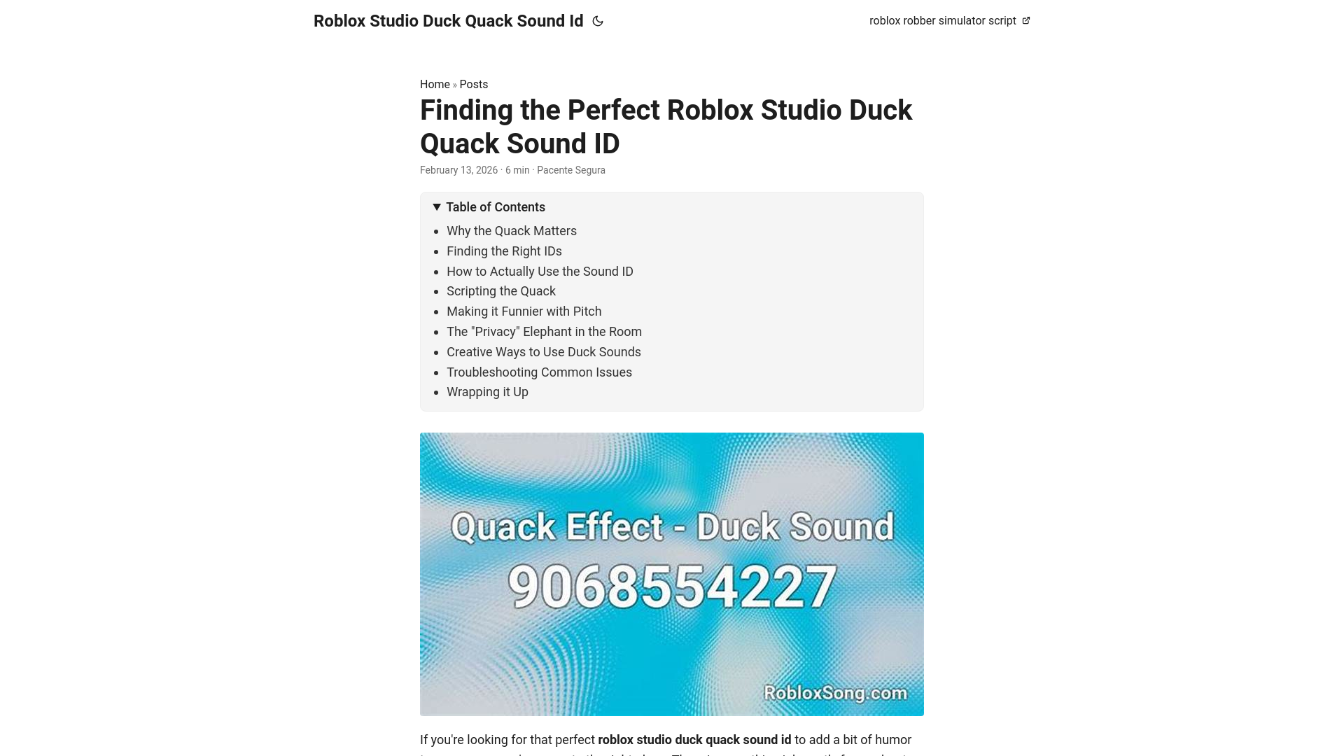 website screenshot of https://roblox-studio-duck-quack-sound-id.pages.dev/