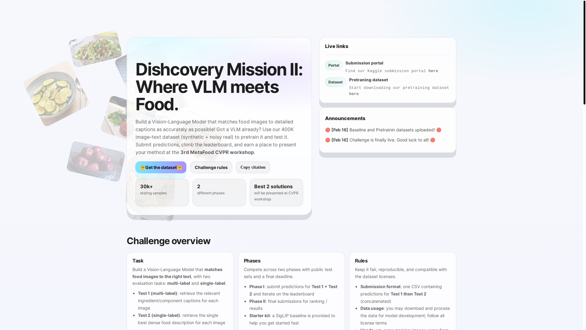 website screenshot of https://dishcoveryvlmchallenge.com/