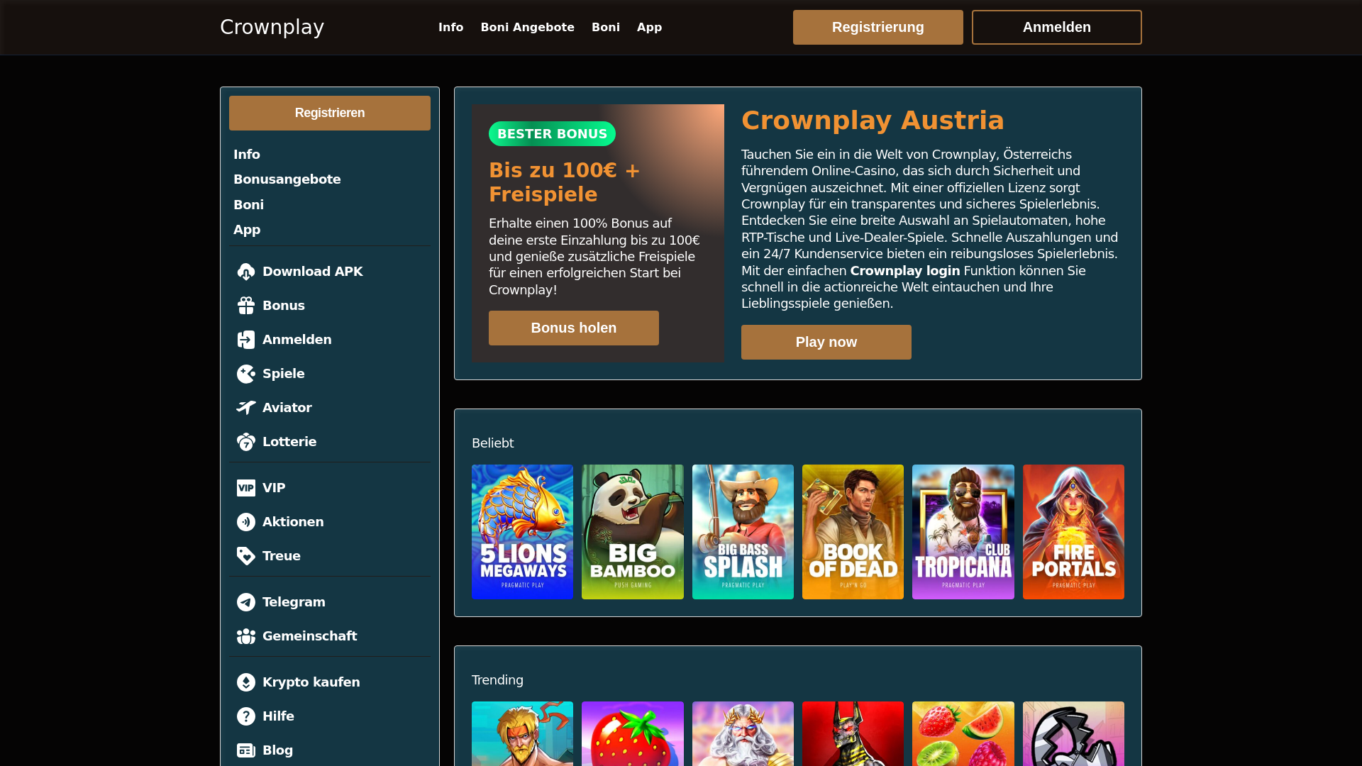 website screenshot of https://crownplayaustria.com