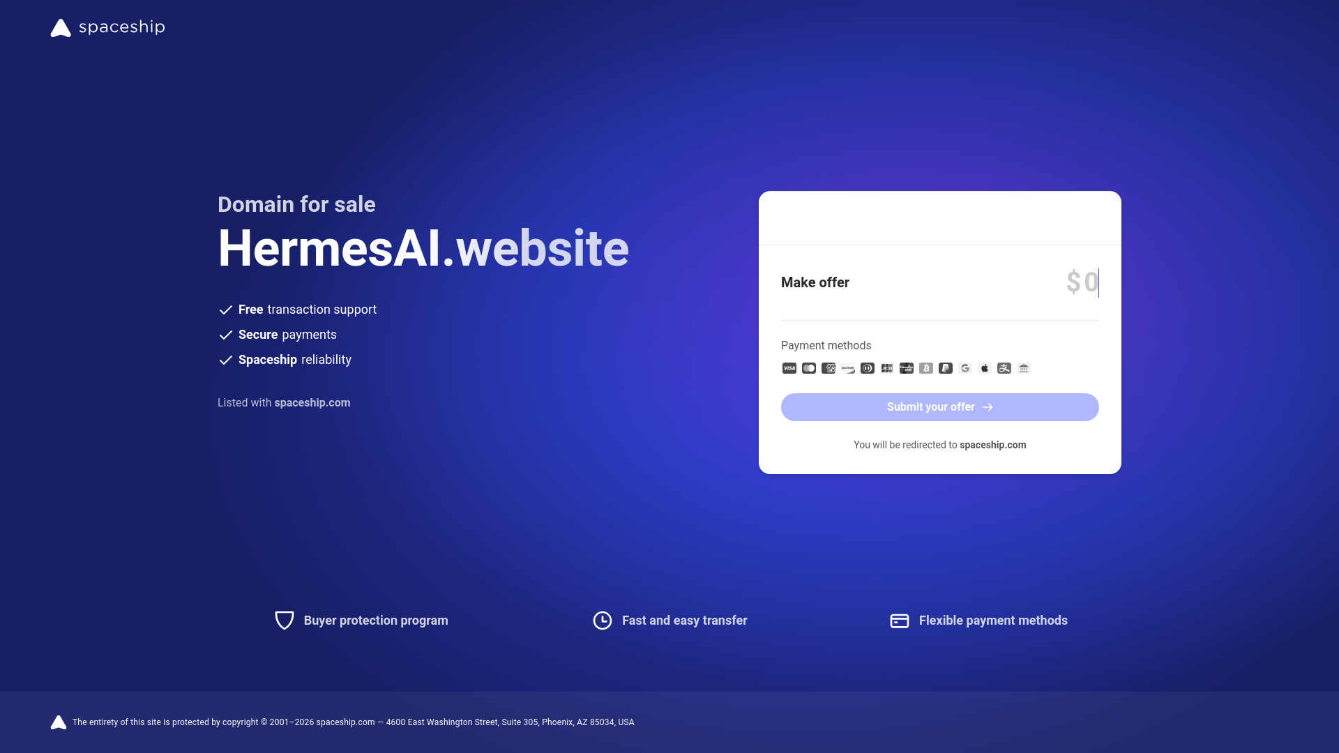 website screenshot of https://hermesai.website