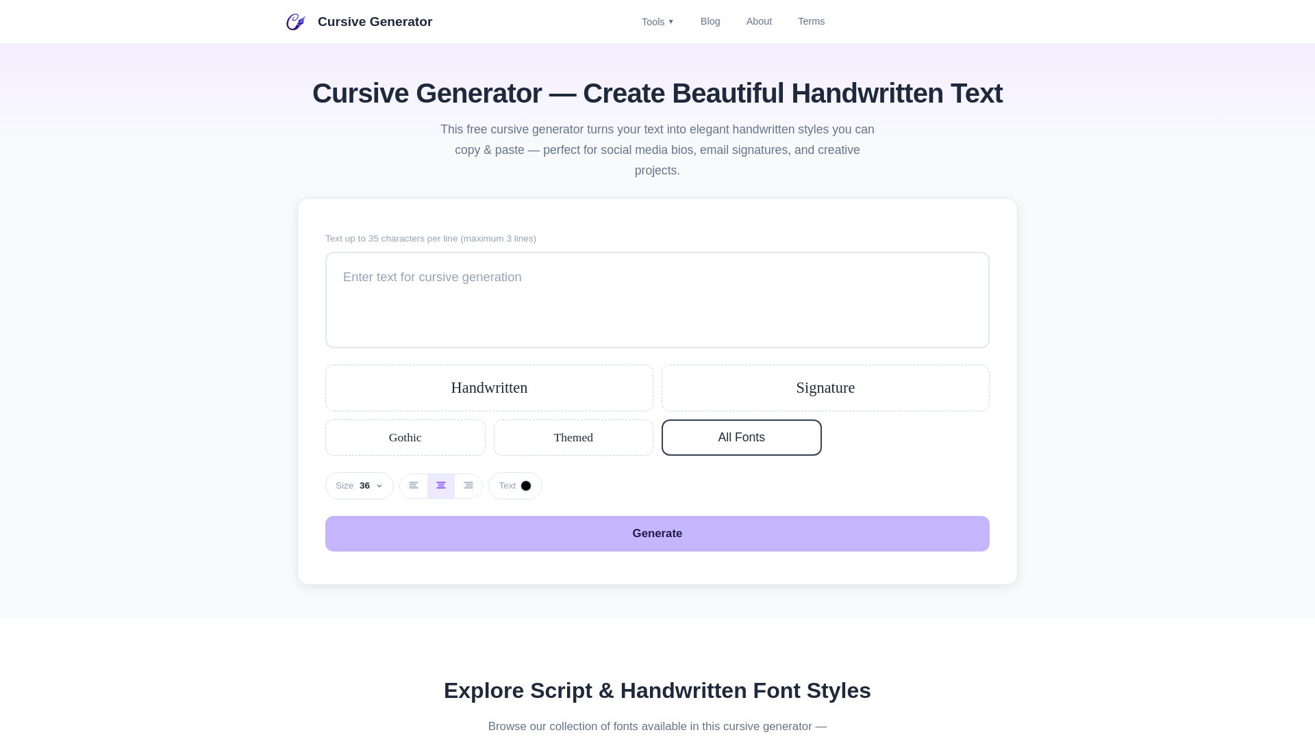 website screenshot of https://cursive-generator-run.pages.dev/