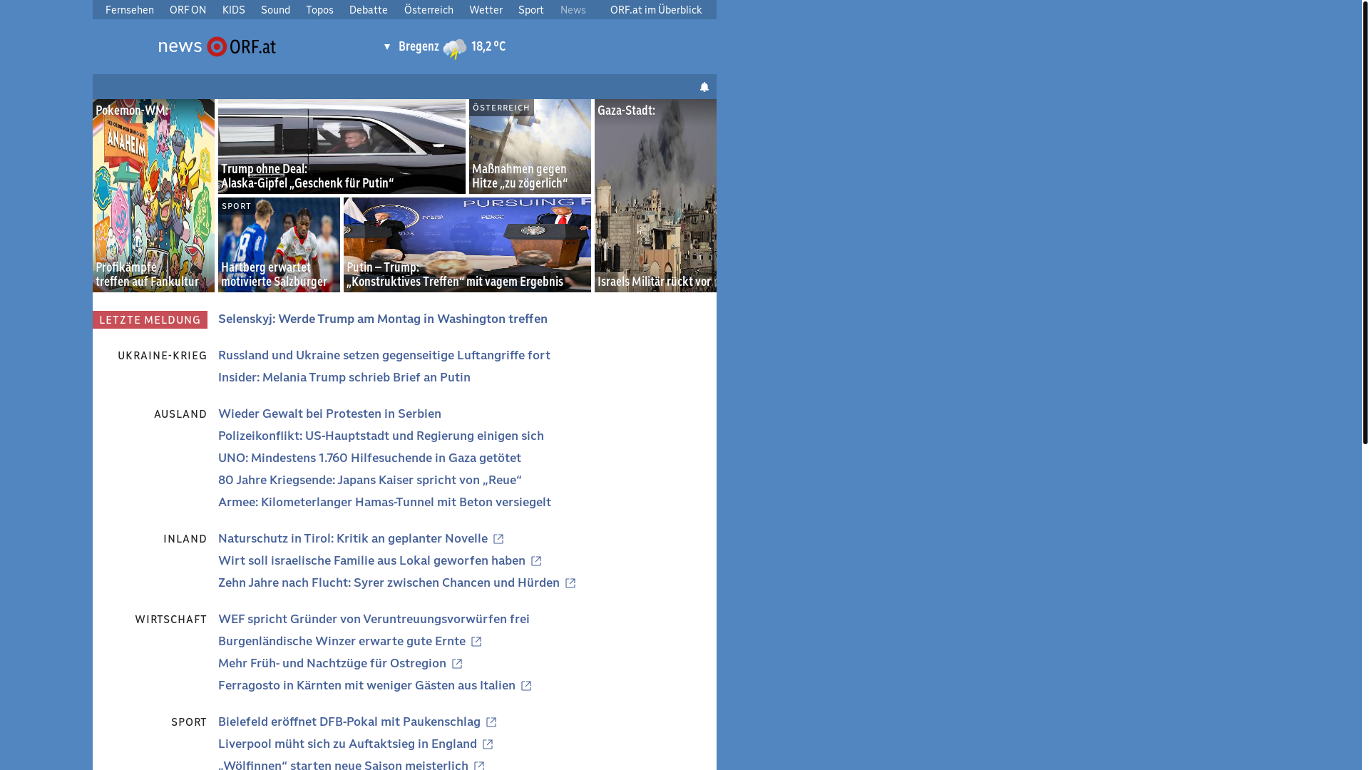 website screenshot of https://orf.at/