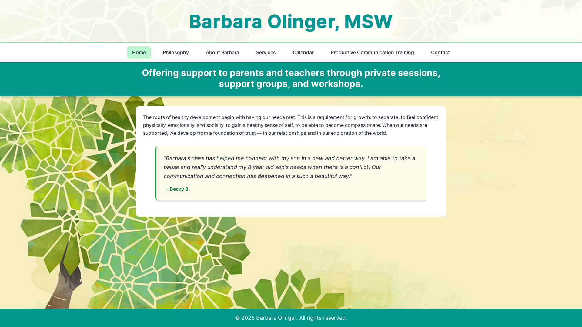 website screenshot of https://barbaraolinger.com/
