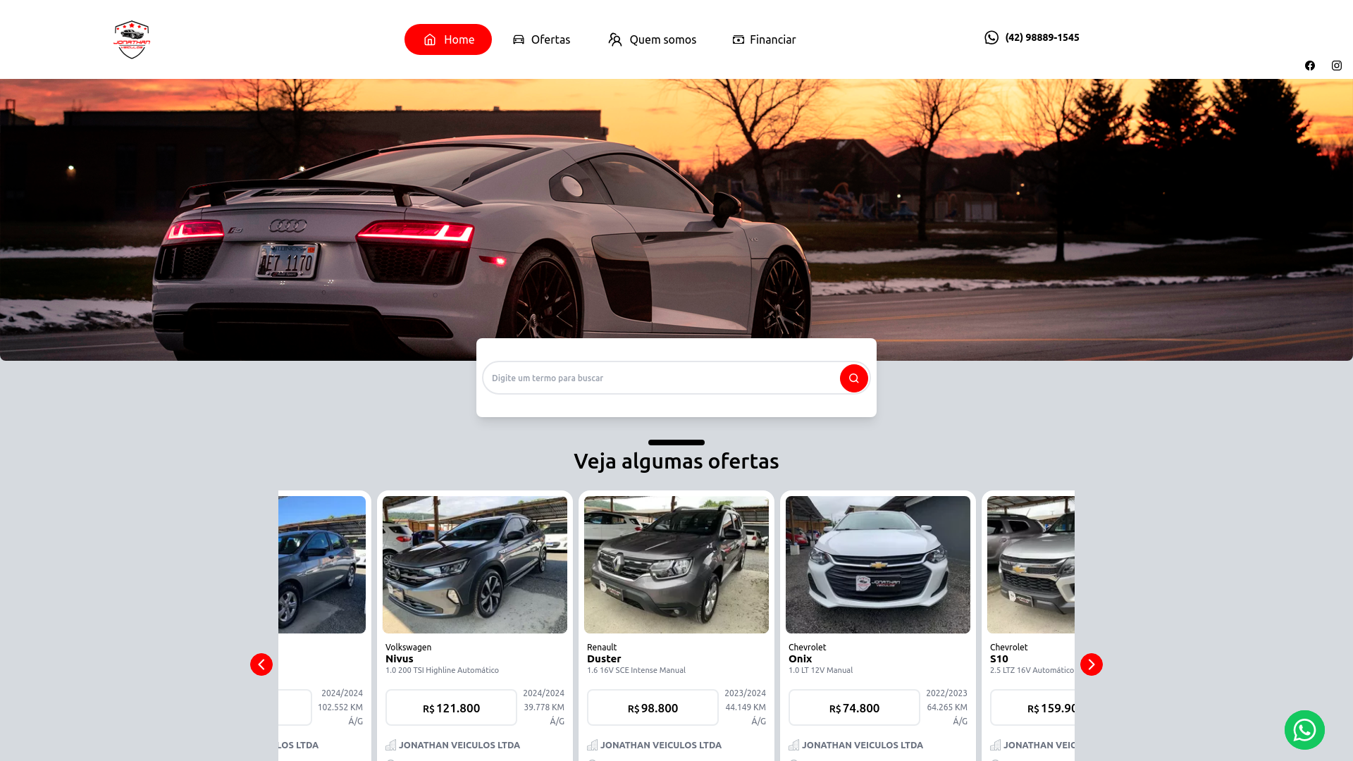 website screenshot of https://jonathanveiculos.com.br/