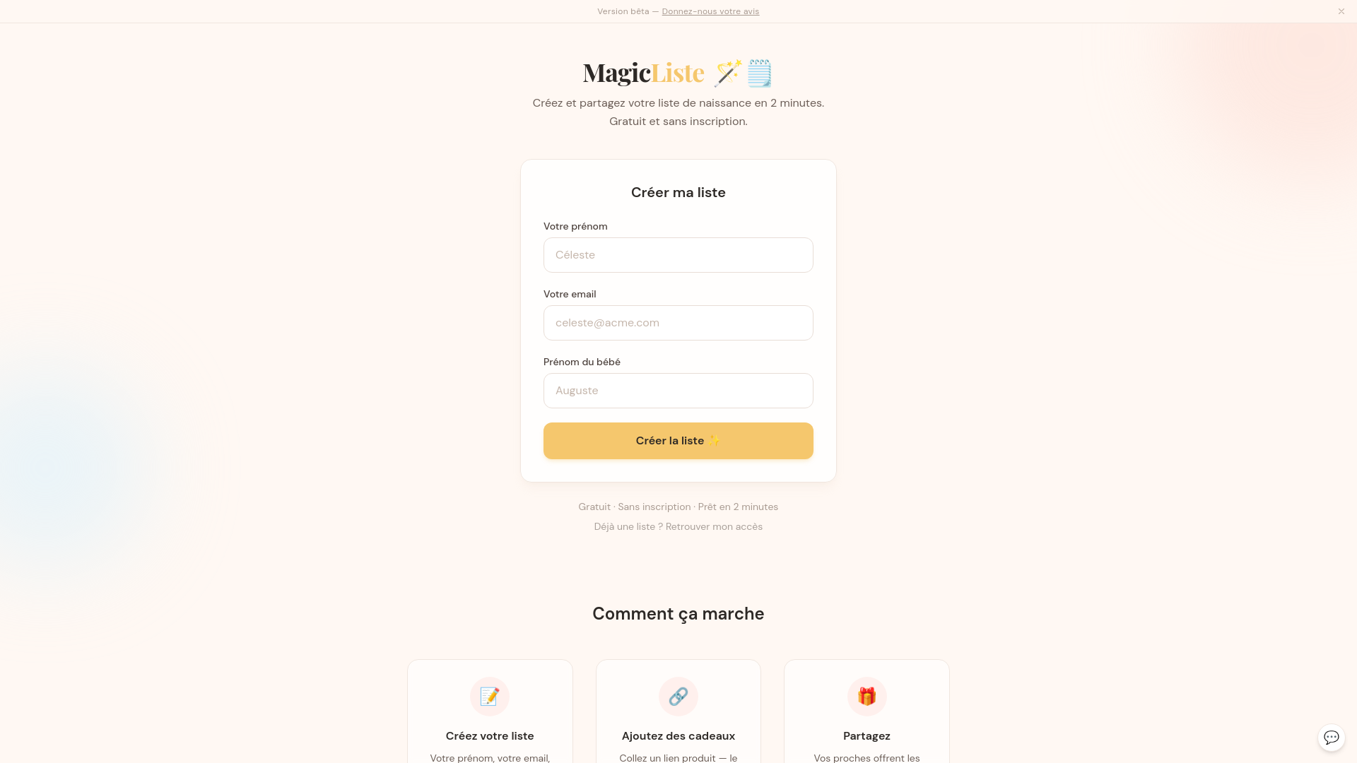 website screenshot of https://magicliste.fr