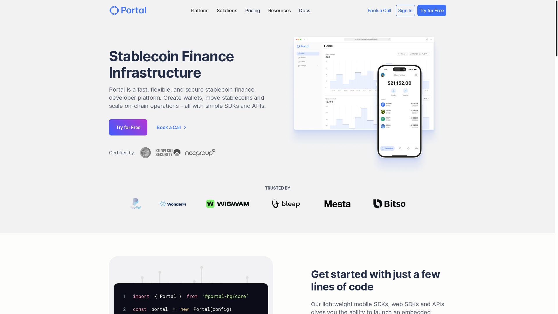 website screenshot of https://portalhq.io