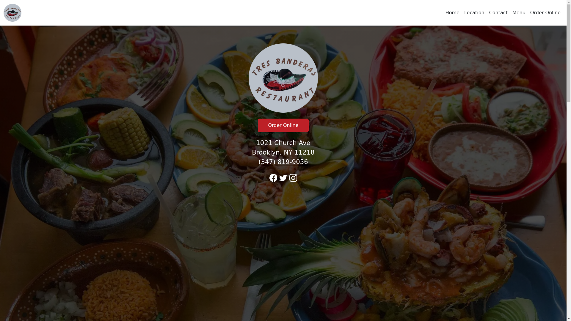 website screenshot of https://tresbanderasrestaurantny.com/