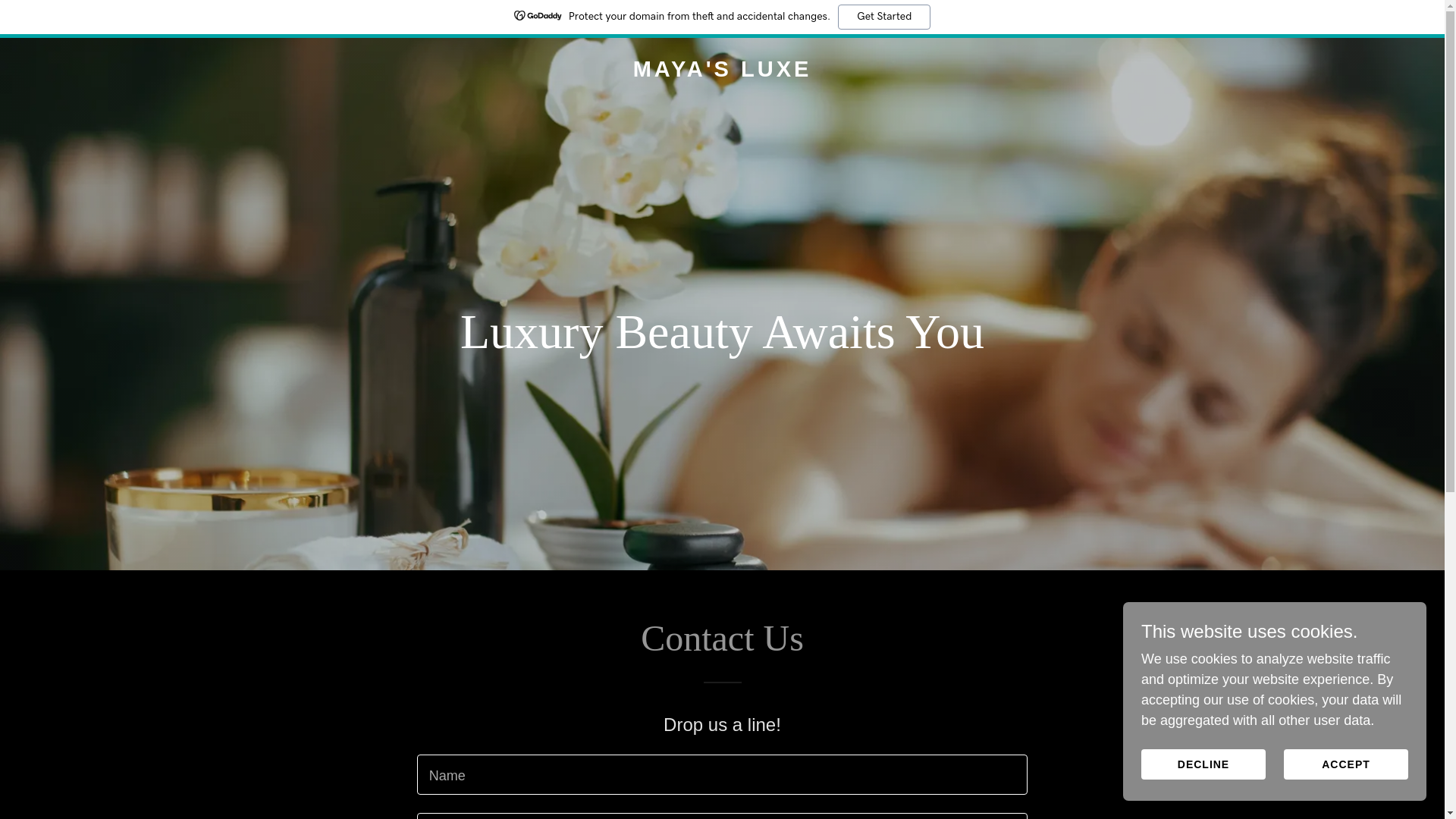 website screenshot of https://mayasluxe.shop/
