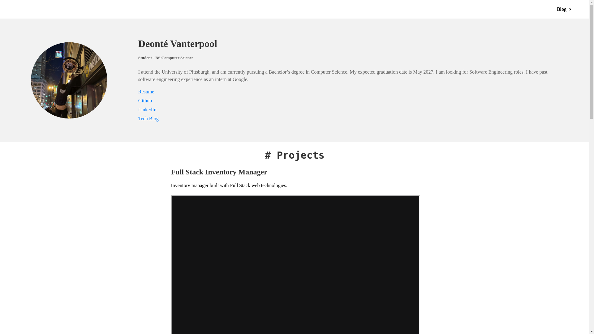 website screenshot of https://dvanterpool.com/