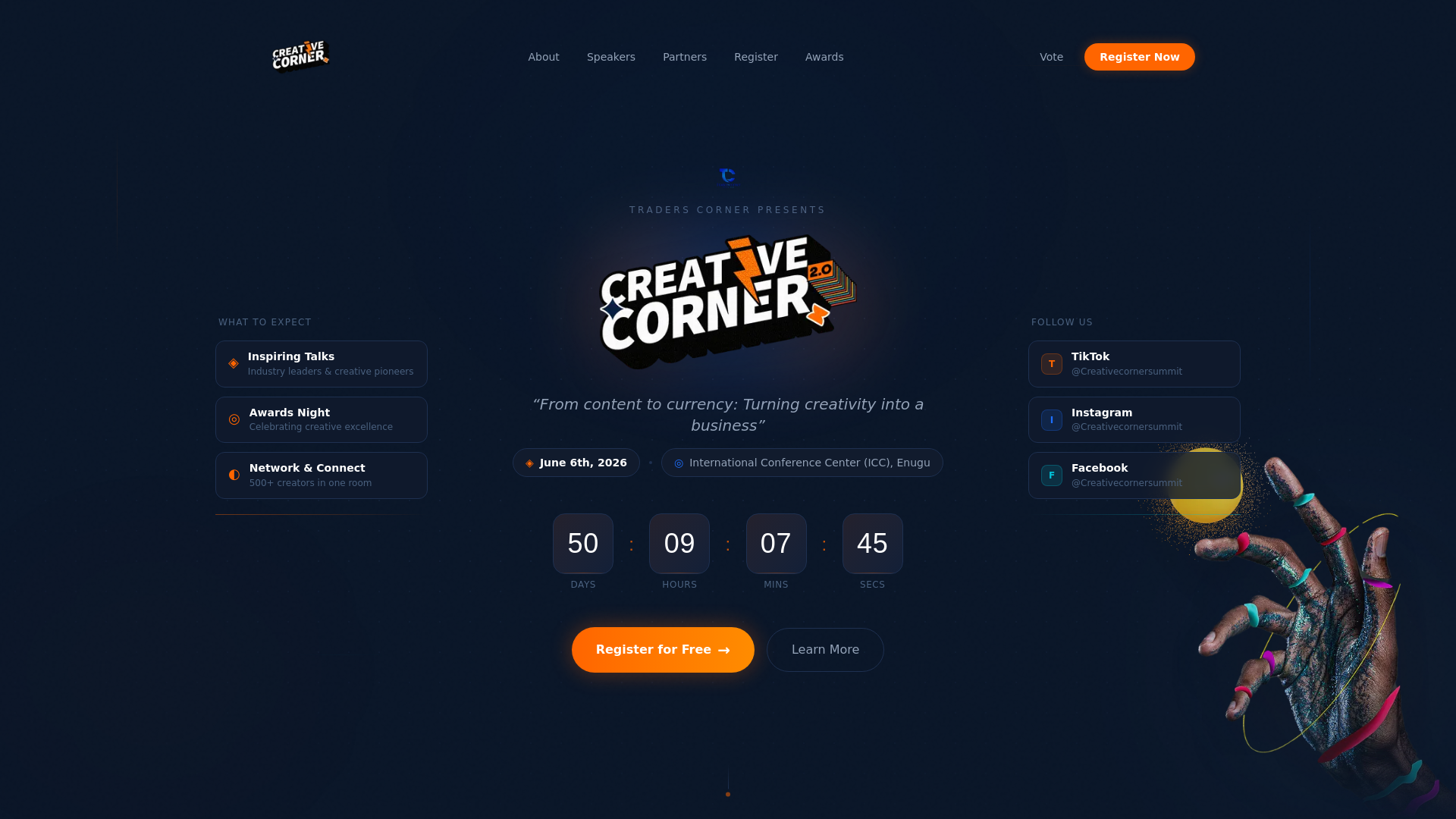 website screenshot of https://creativecornersummit.com/