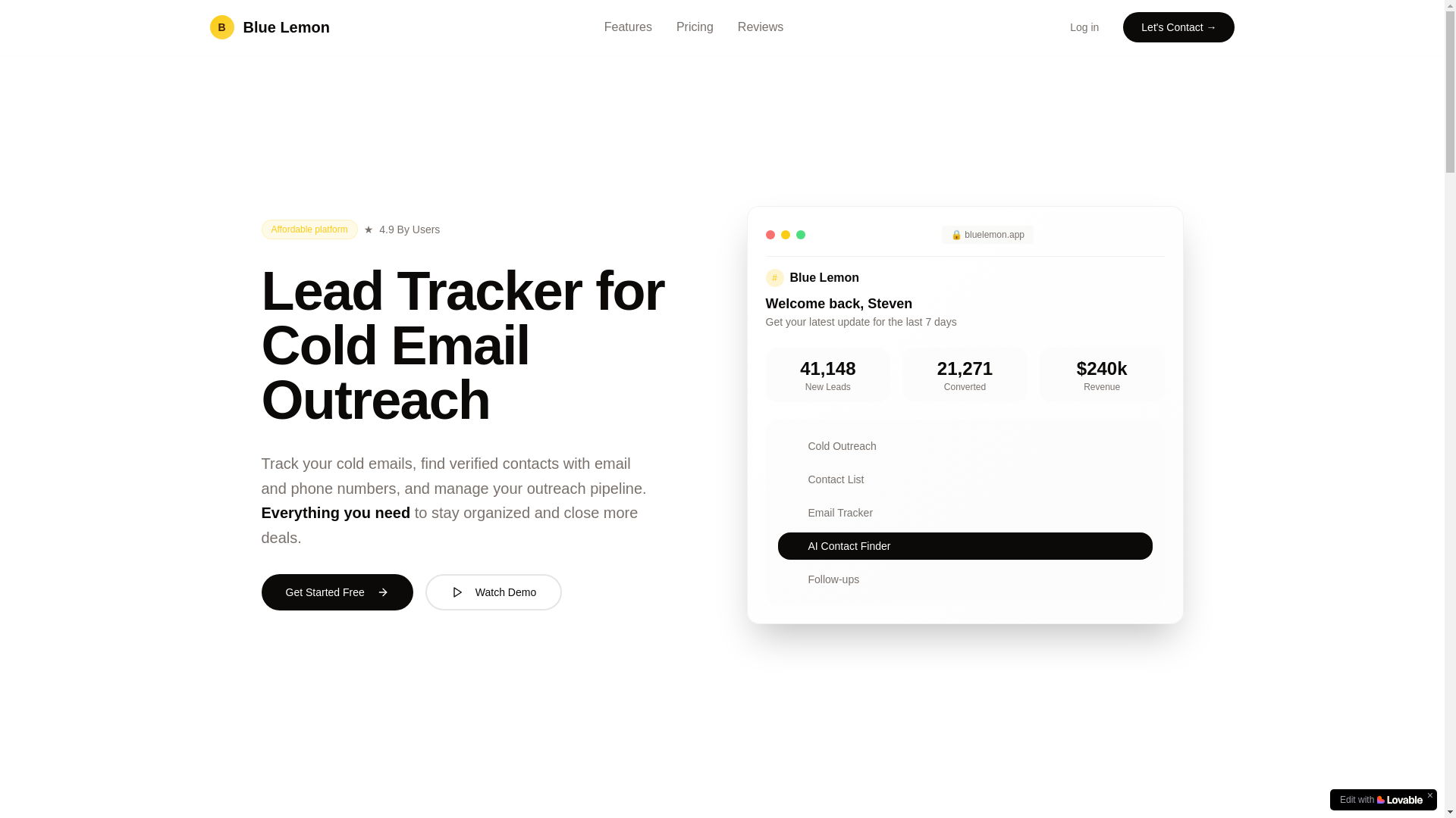 website screenshot of https://lemonleads.app/