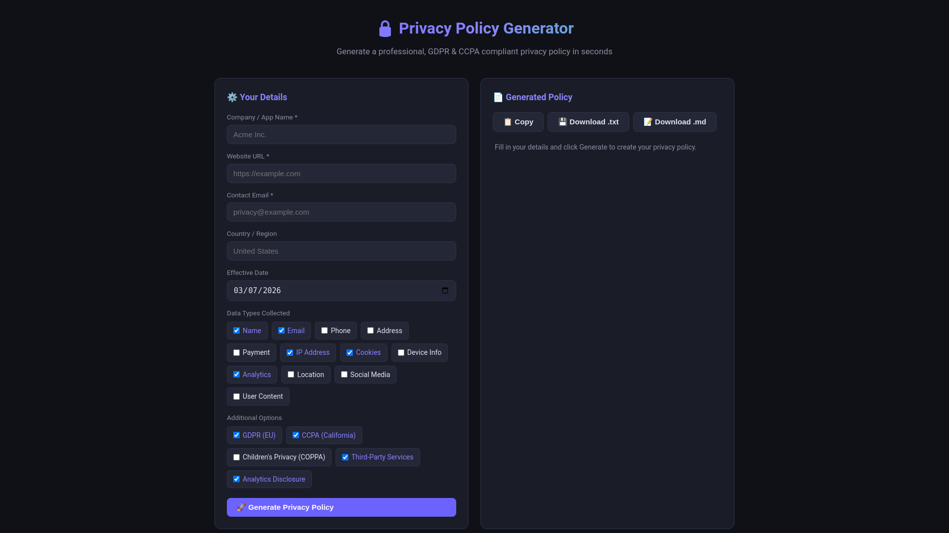 website screenshot of https://privacy-policy-generator-avz.pages.dev/