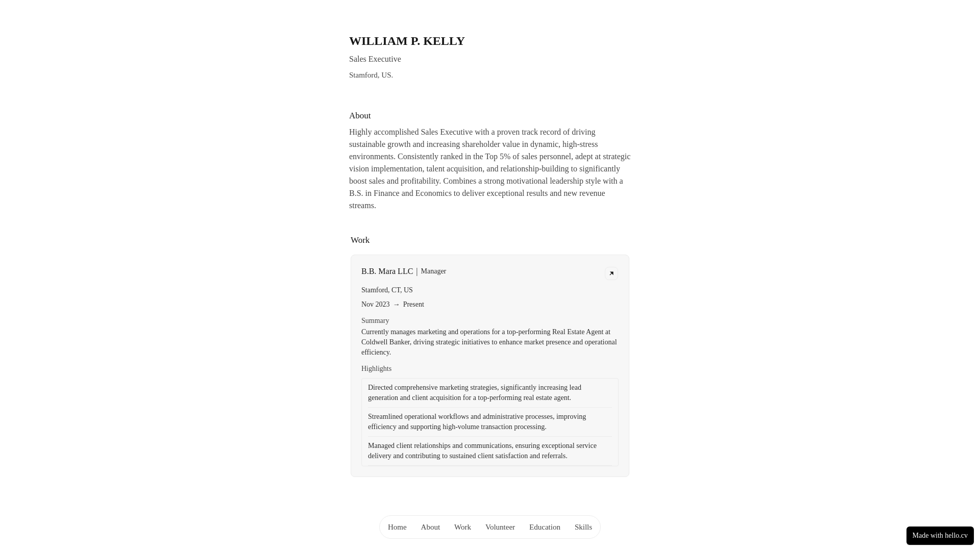 website screenshot of https://billkelly.cv/