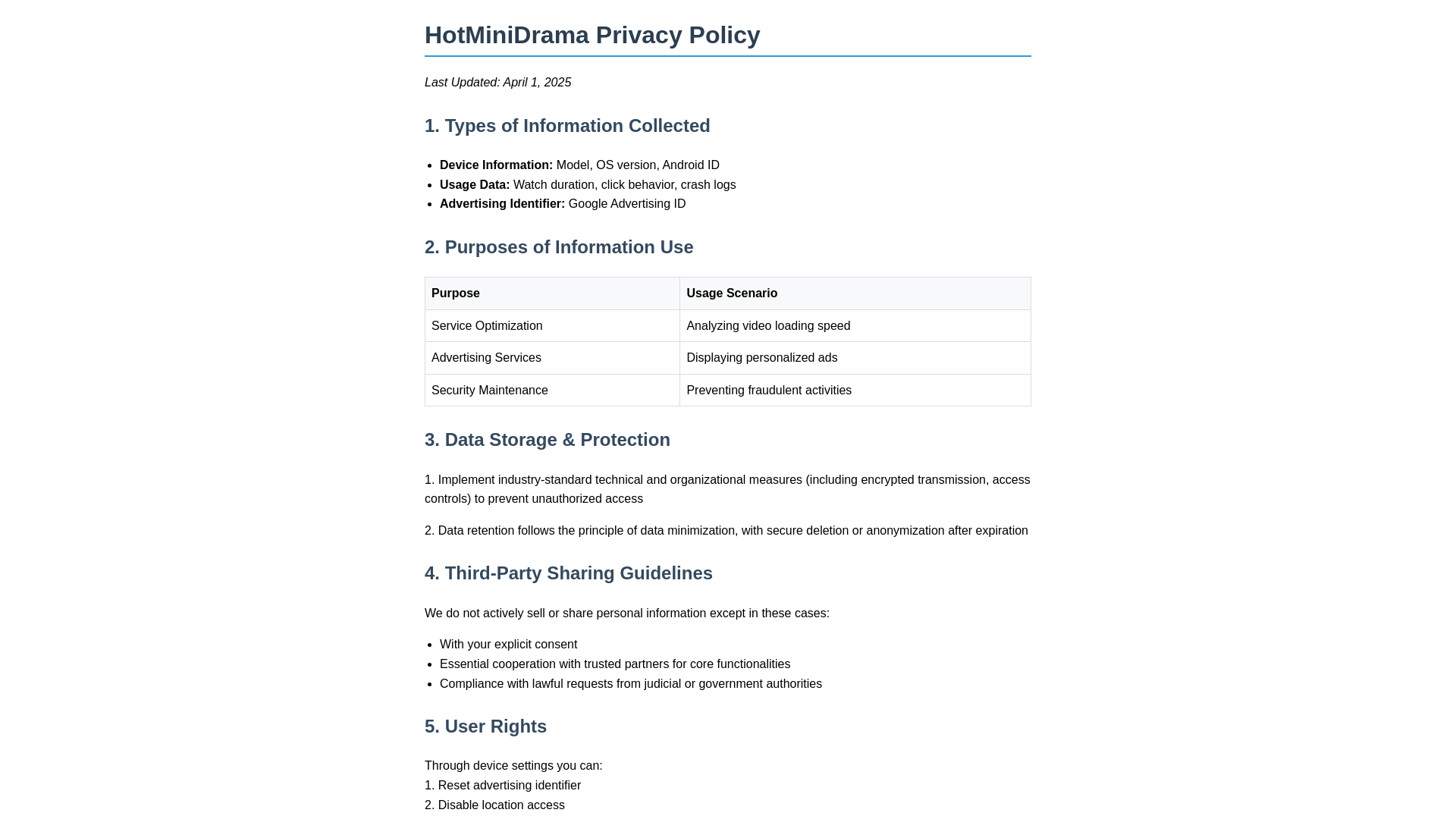 website screenshot of https://hotminidrama.com/HotMiniDramaPrivacy.html