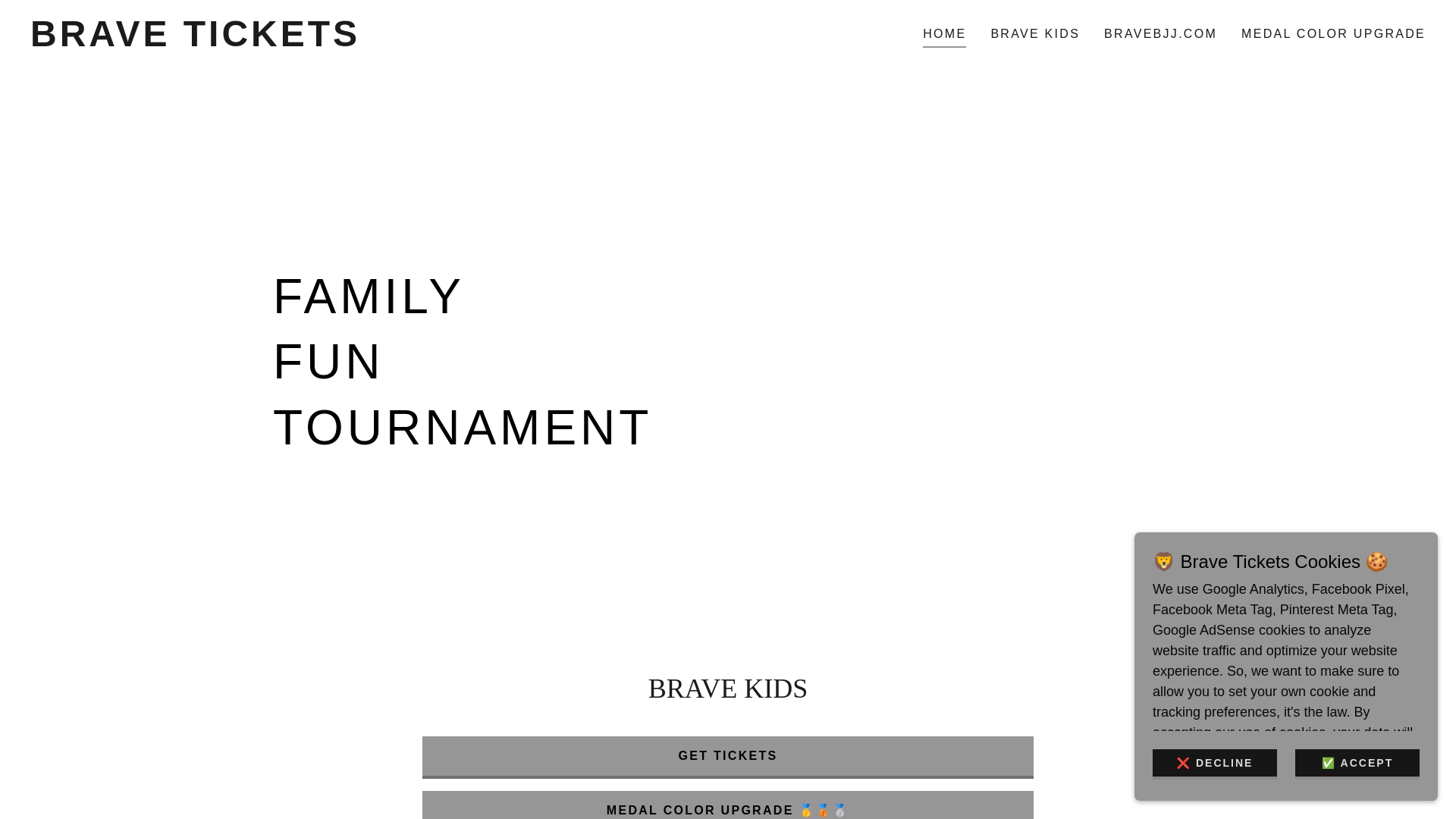 website screenshot of https://bravetickets.com/