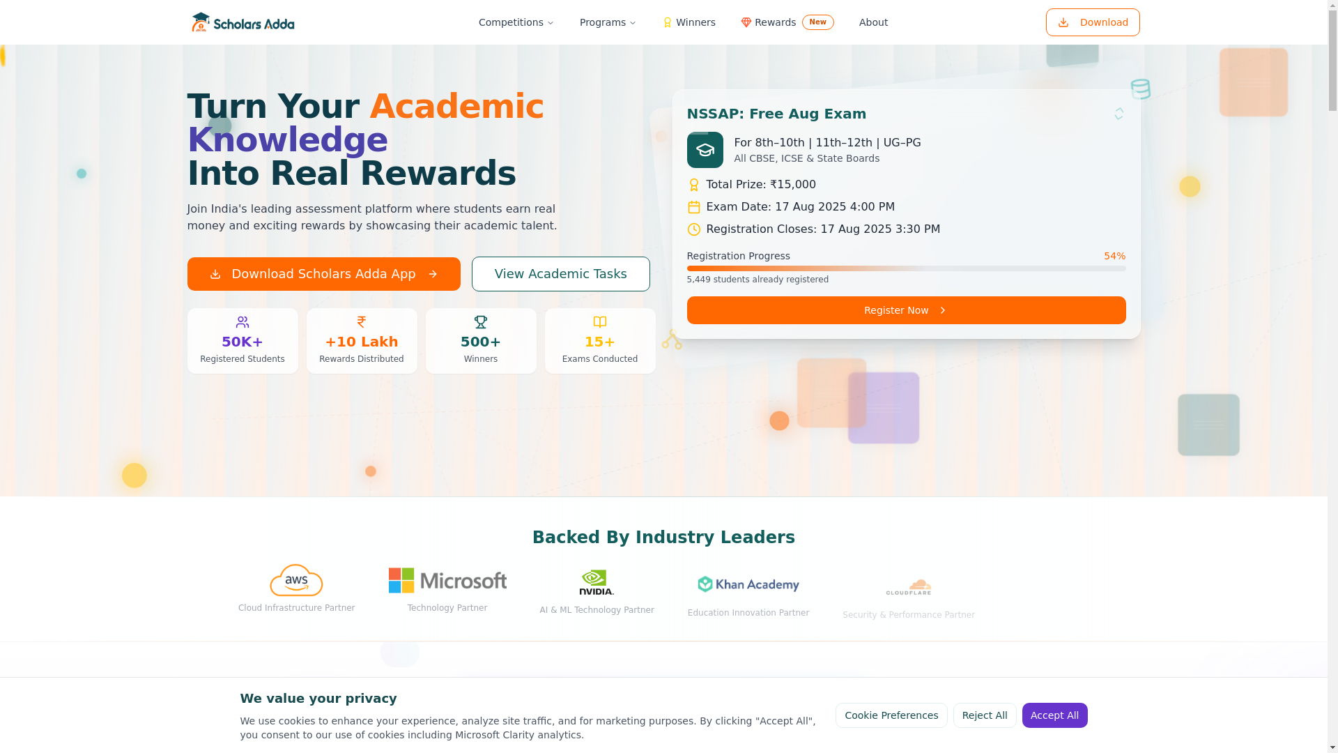 website screenshot of https://scholars-adda-web.pages.dev/