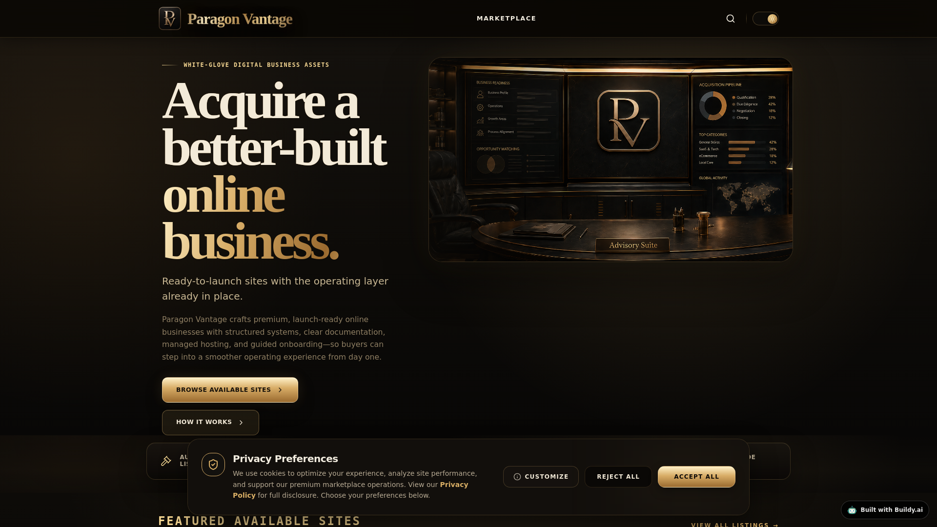 website screenshot of https://paragonvantage.com/