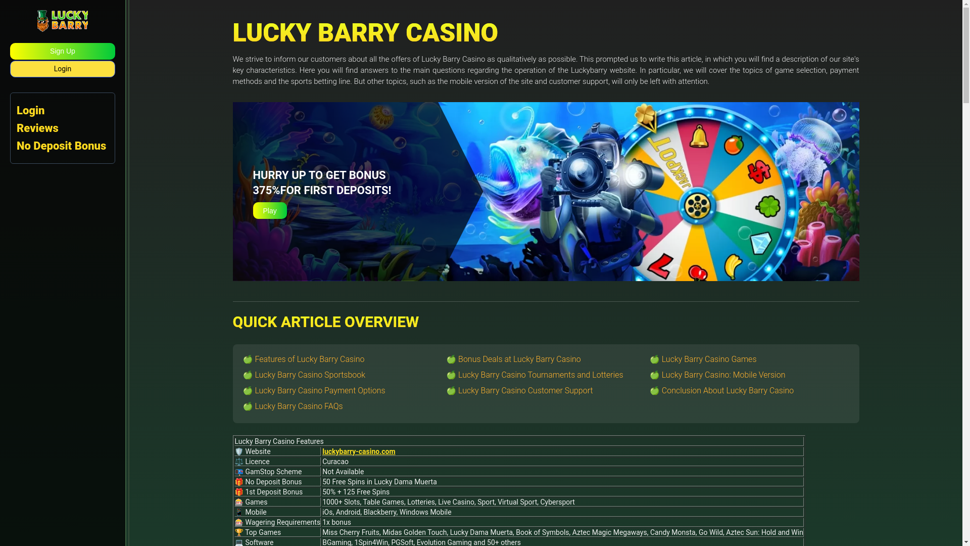 website screenshot of https://luckybarrycasino.club/