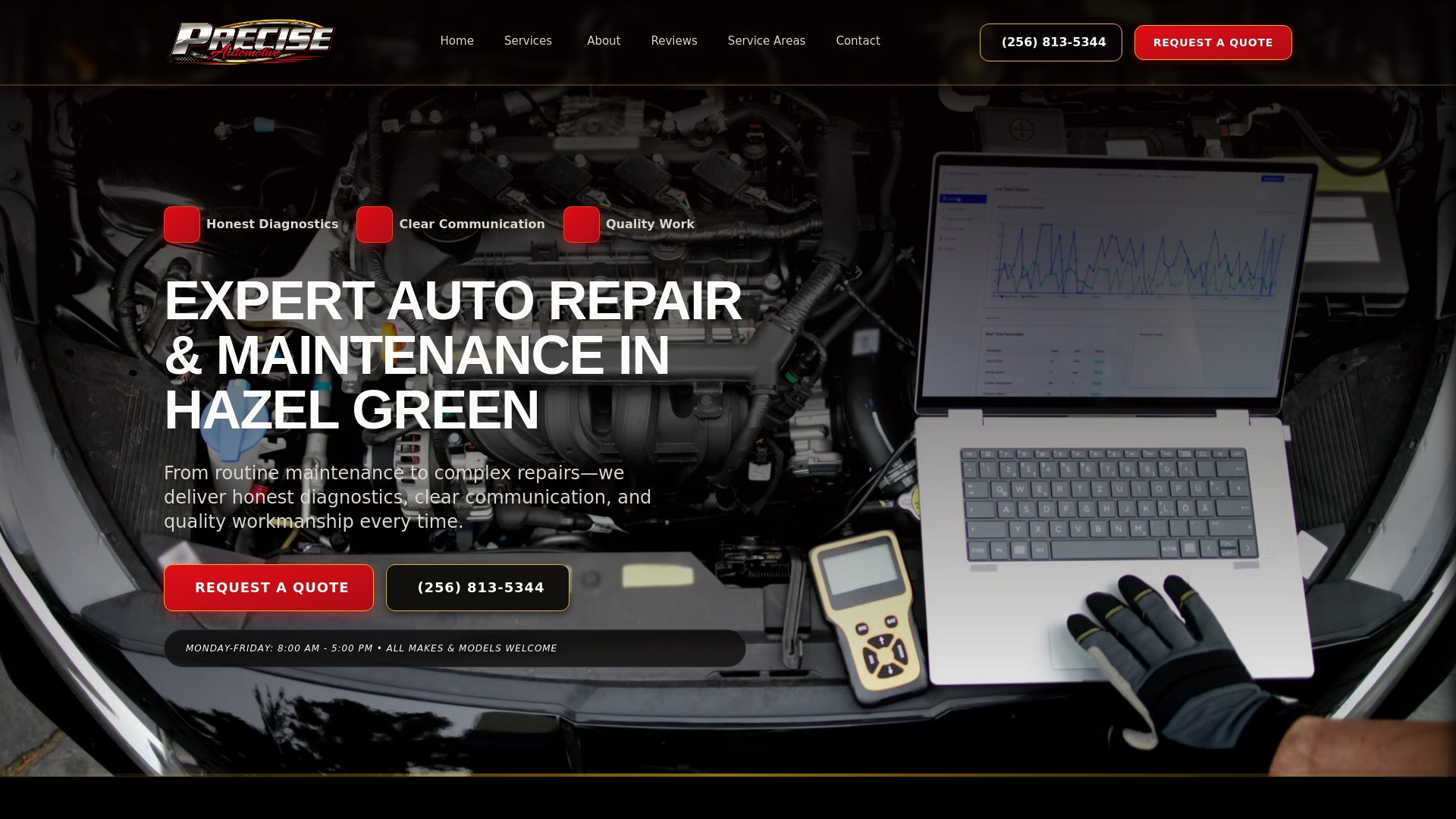 website screenshot of https://preciseautohg.com/