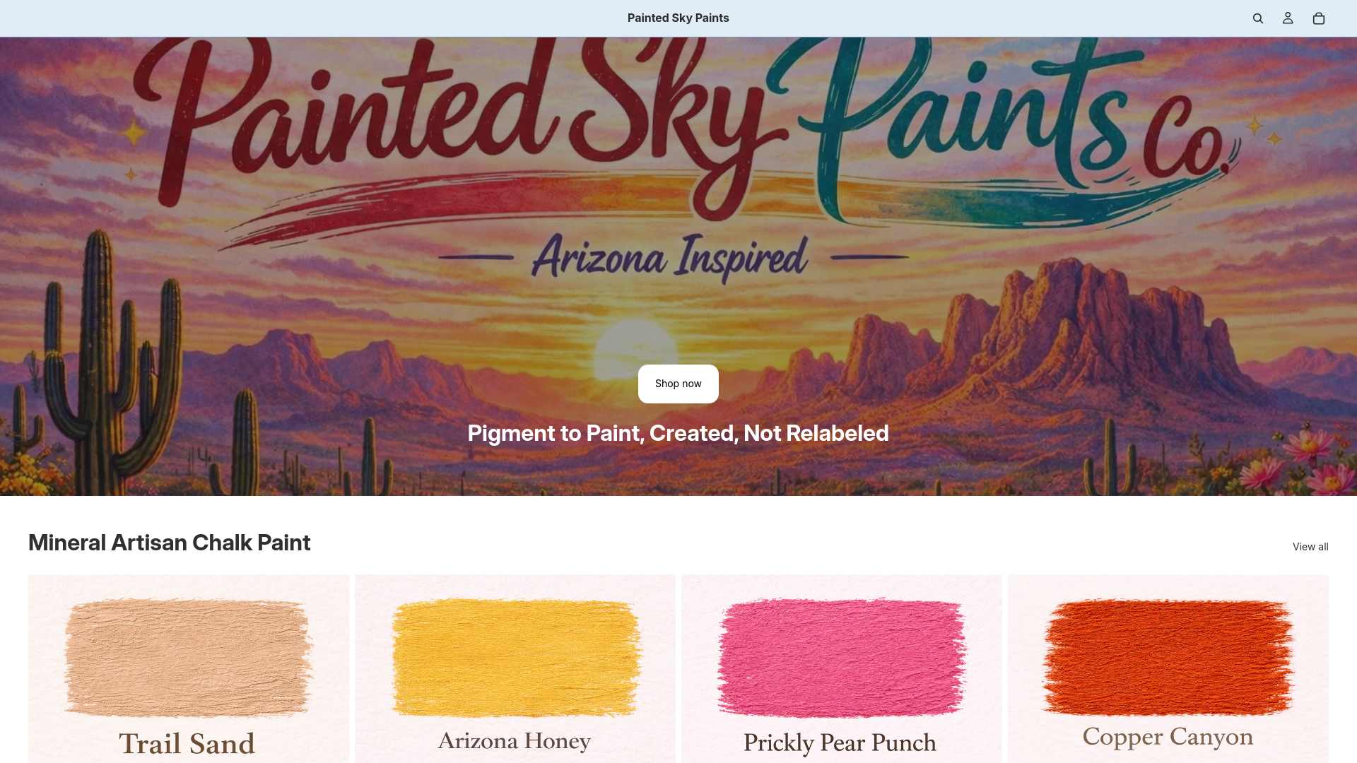 website screenshot of https://paintedskypaints.com