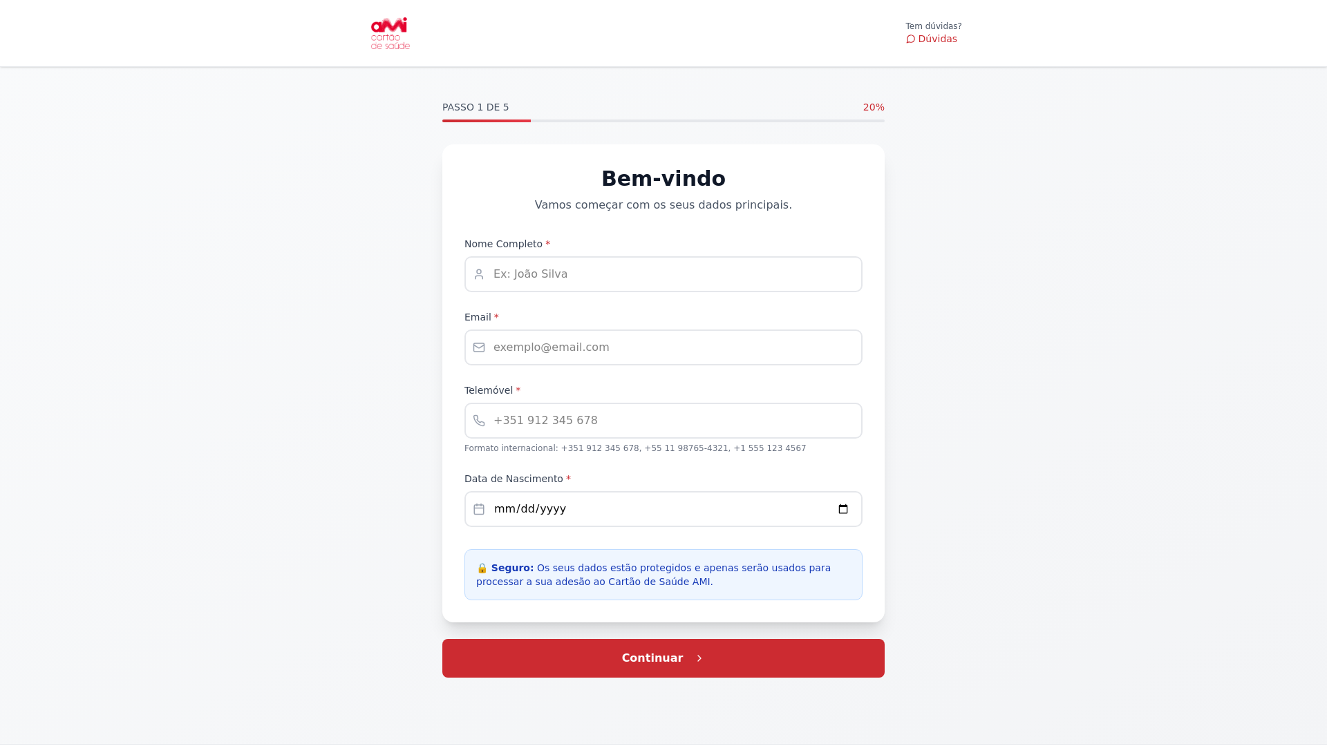 website screenshot of https://cartaoami.com/
