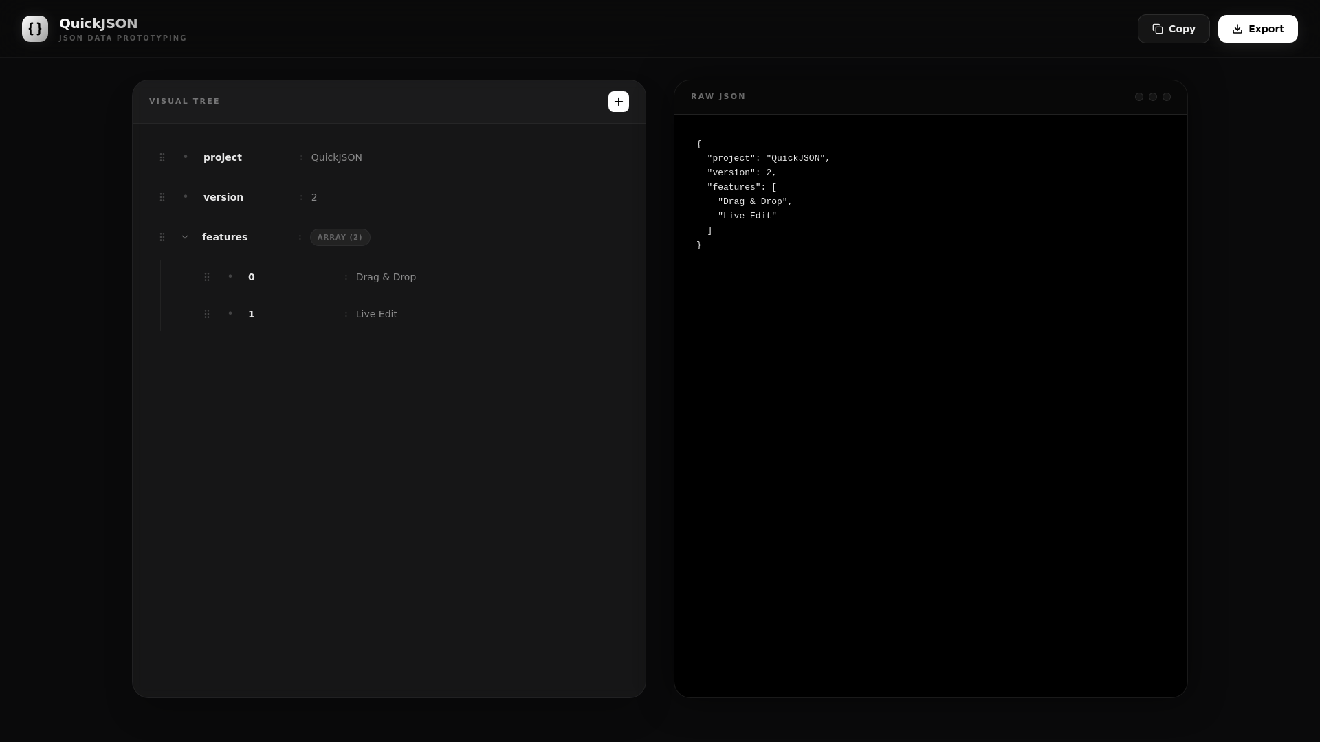 website screenshot of https://quickjson.dev/