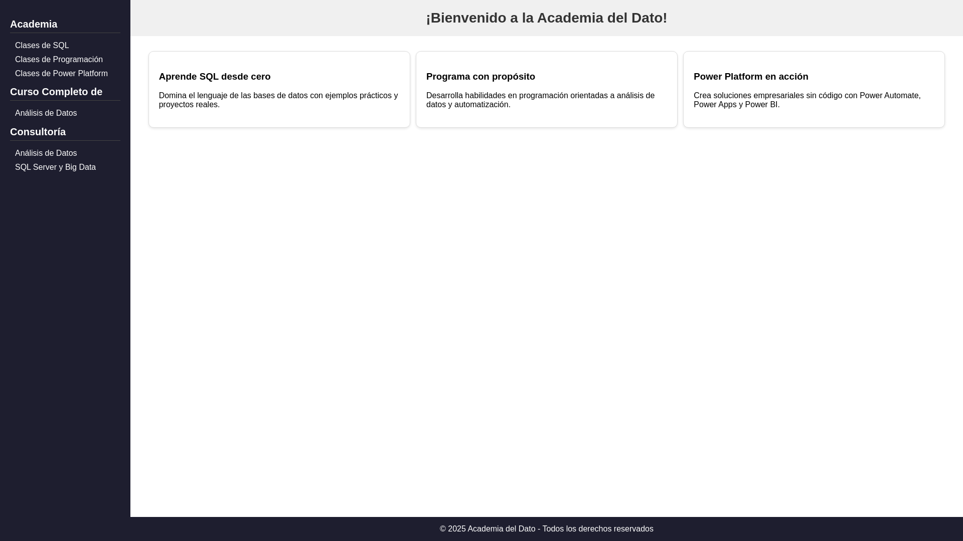 website screenshot of https://academiadeldato.lat/