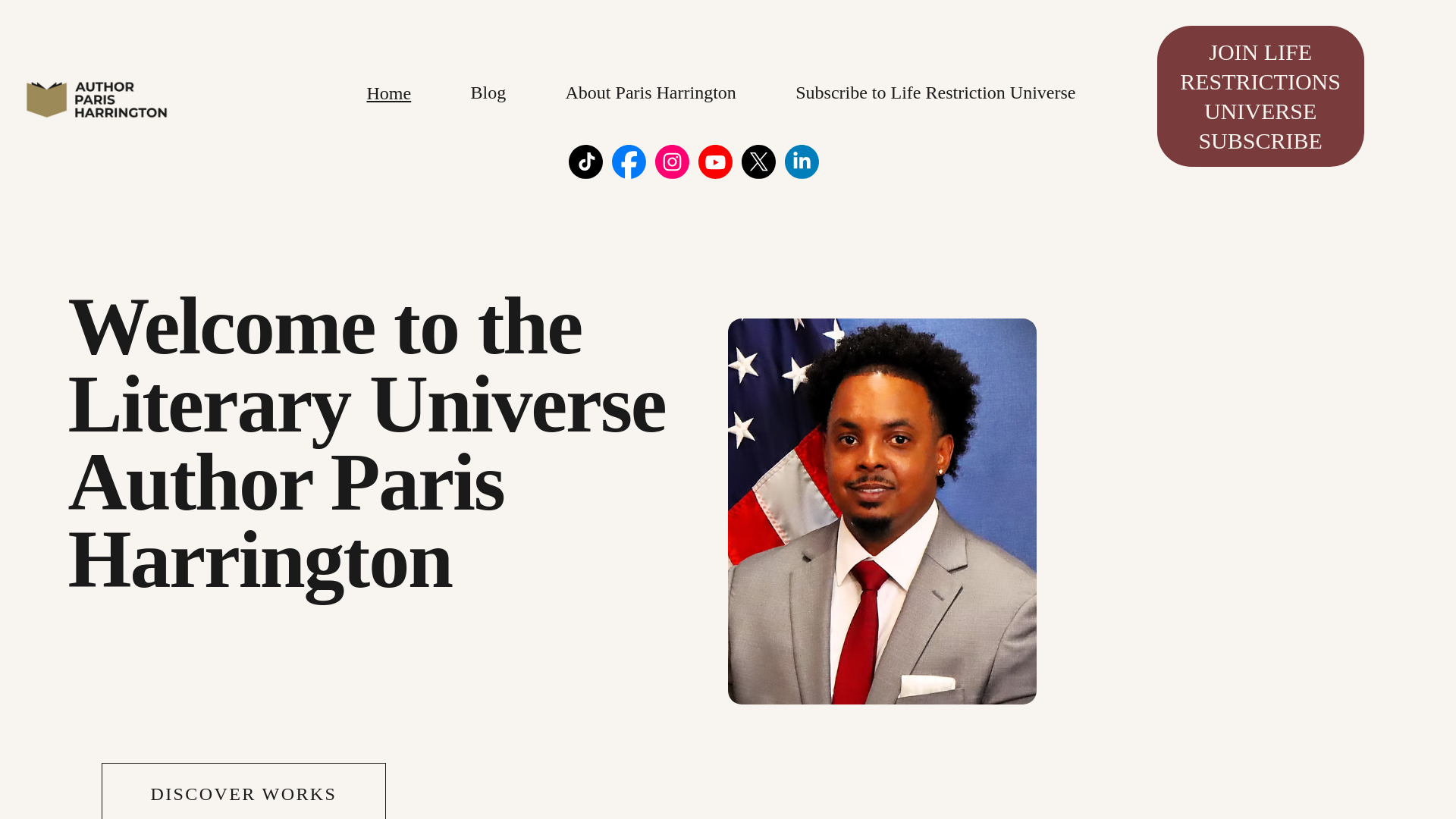 website screenshot of https://authorparisharrington.com/