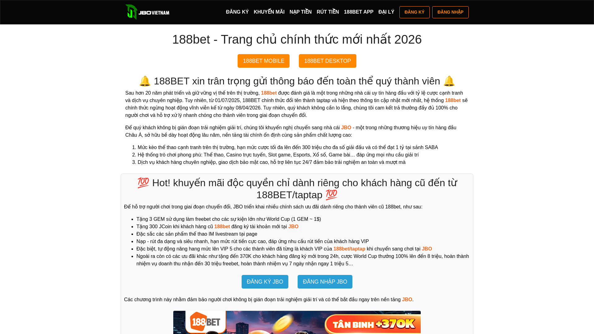 website screenshot of https://dangnhap188bet.co