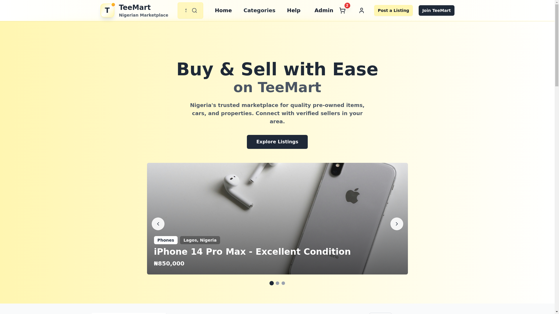 website screenshot of https://teemart.ng/