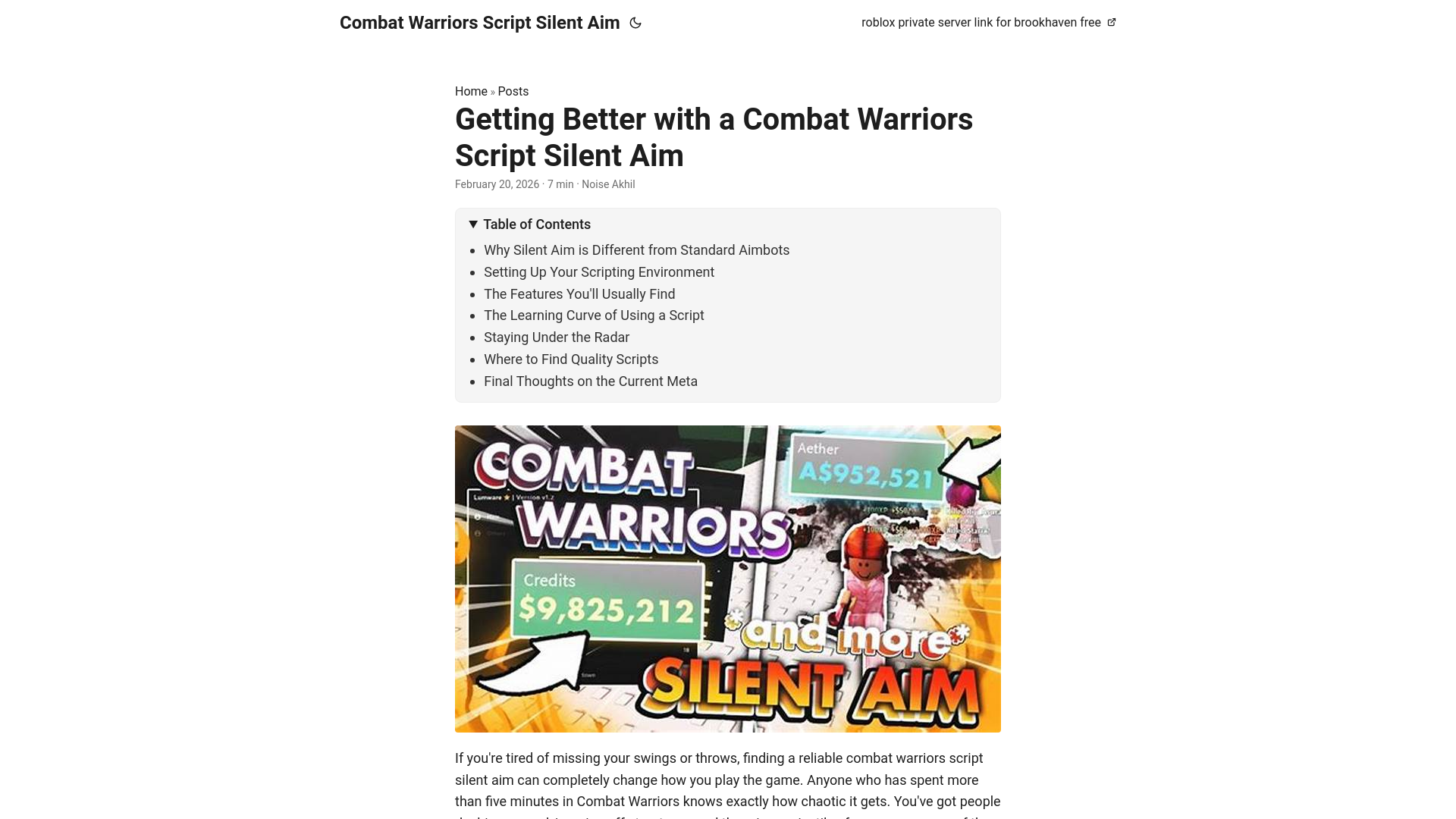 website screenshot of https://combat-warriors-script-silent-aim.pages.dev/
