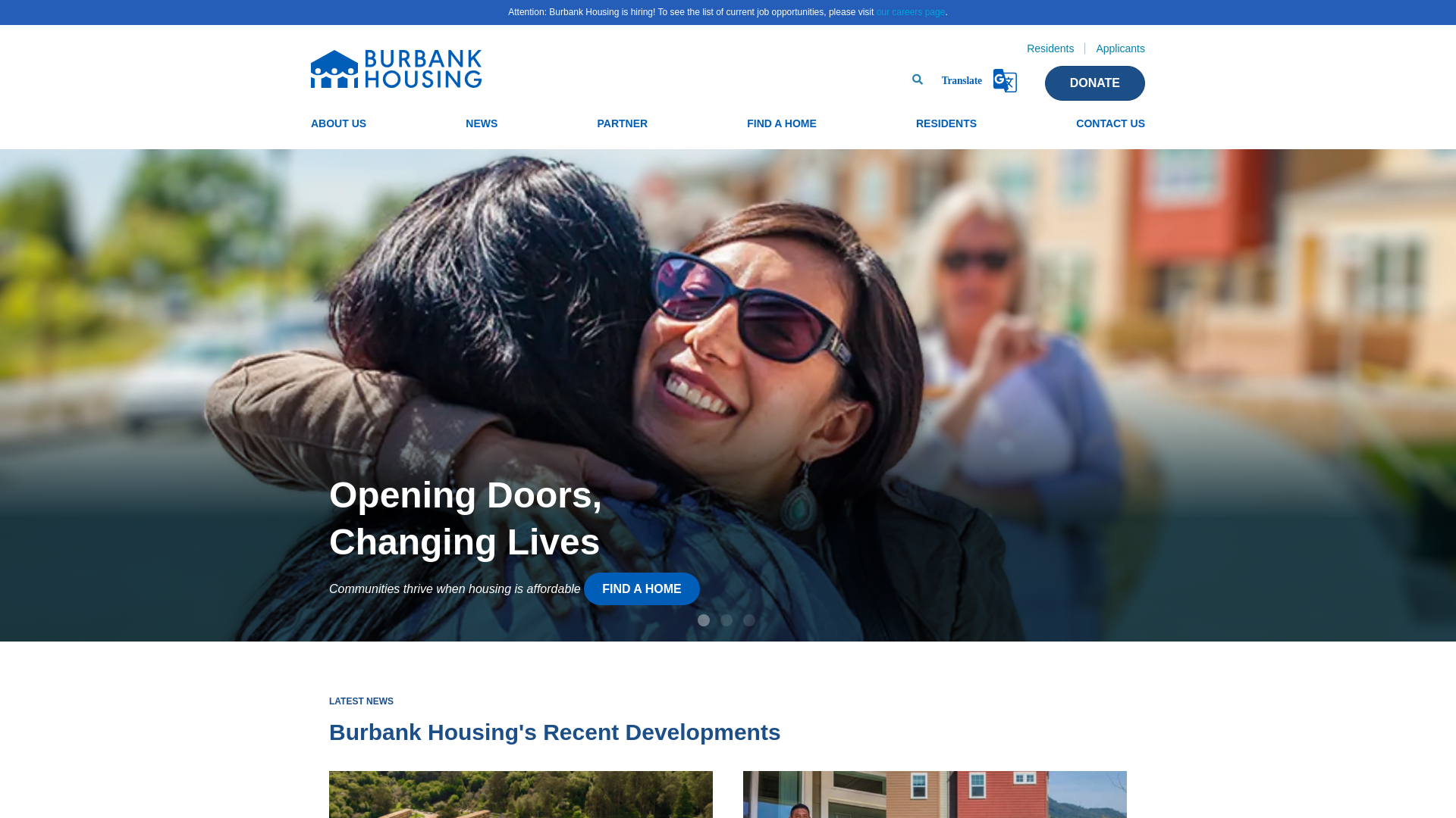 website screenshot of http://burbankhousing.org/