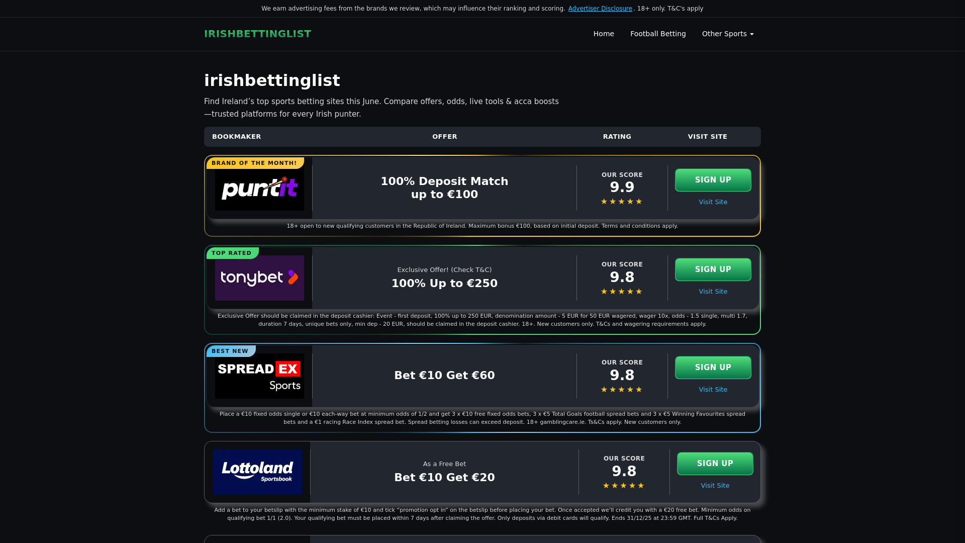 website screenshot of https://irishbettinglist.com/
